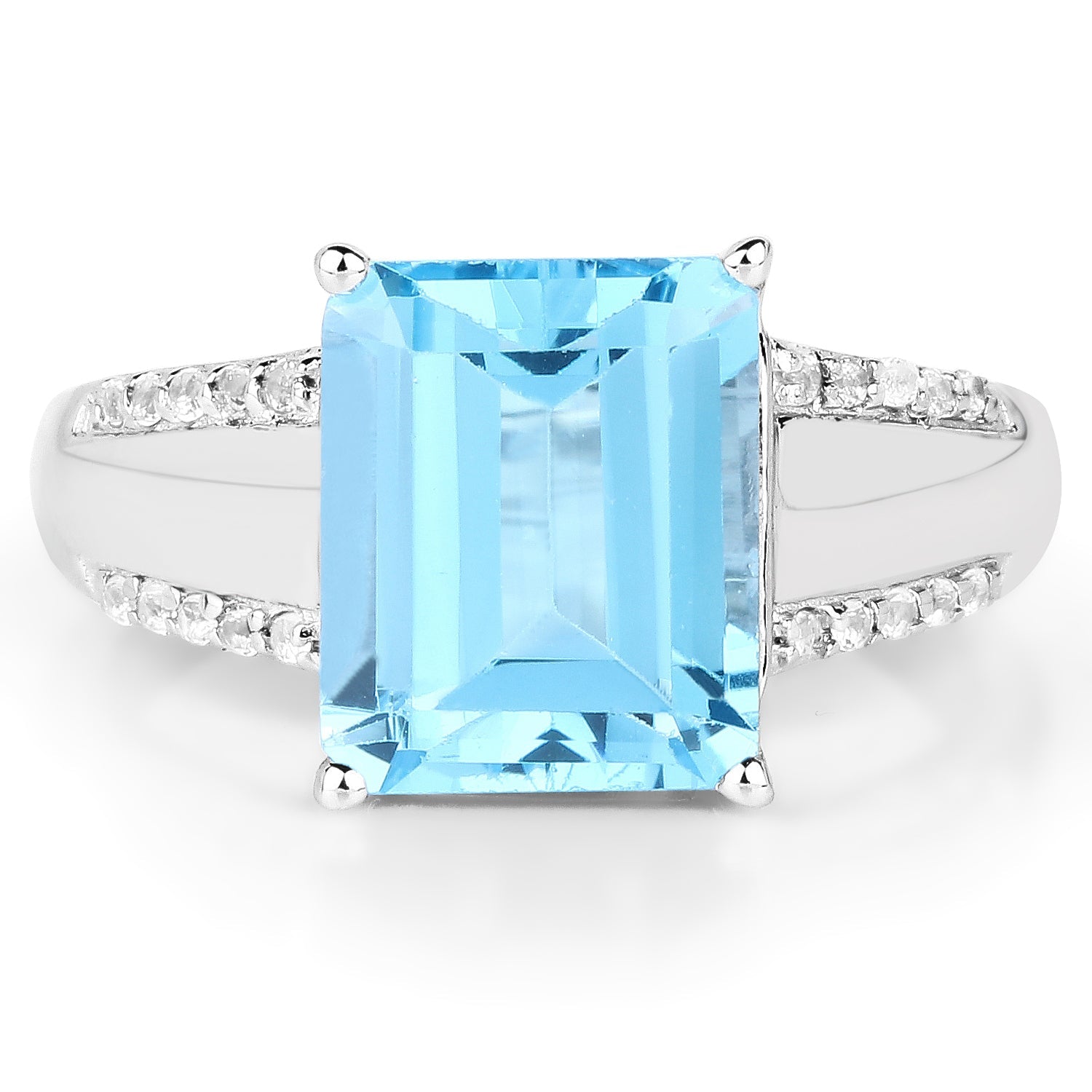 5.78 Carat Genuine Swiss Blue Topaz and White Topaz .925 Sterling Silver Ring on sale at MyriadMart