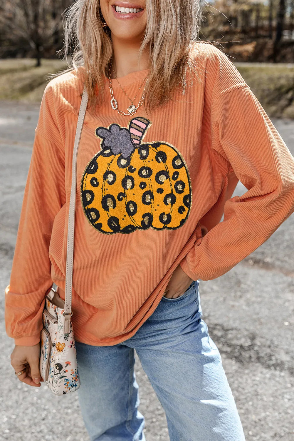 Pumpkin Round Neck Long Sleeve Sweatshirt - MyriadMart