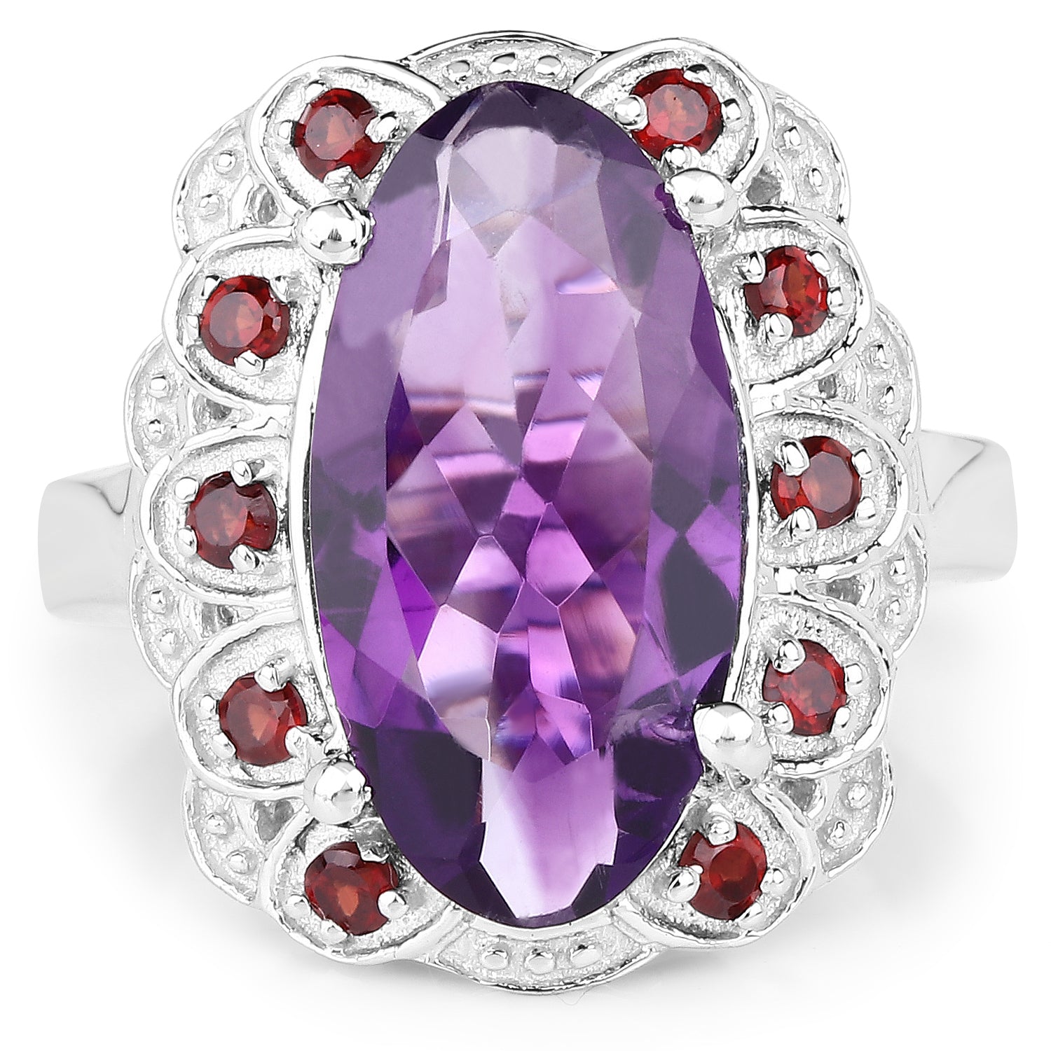 6.40 Carat Genuine Amethyst and Garnet .925 Sterling Silver Ring on sale at MyriadMart