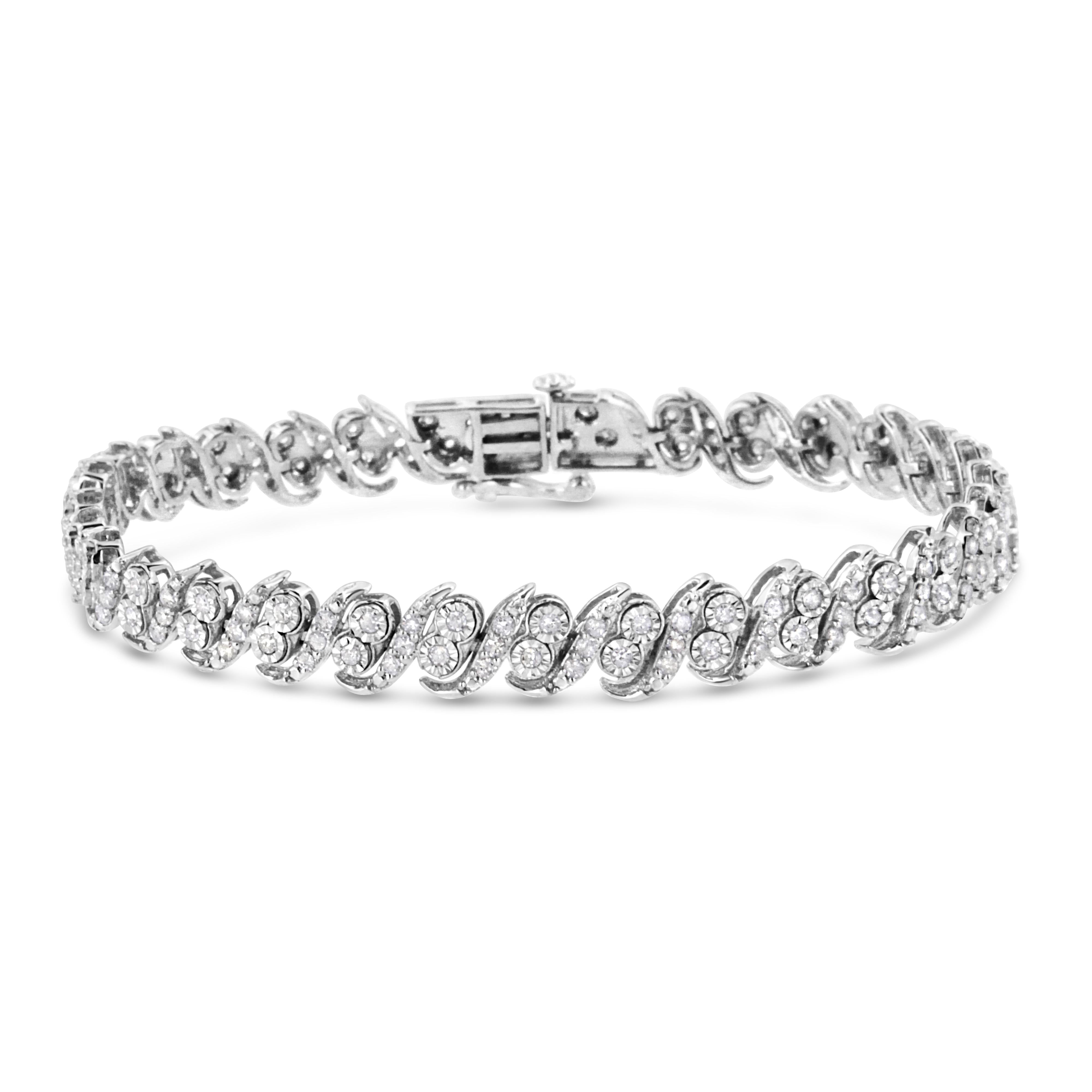 .925 Sterling Silver 2.0 Cttw Round-Cut Diamond "S" Link Bracelet I-J Color, I3 Clarity - 7.25" on sale at MyriadMart