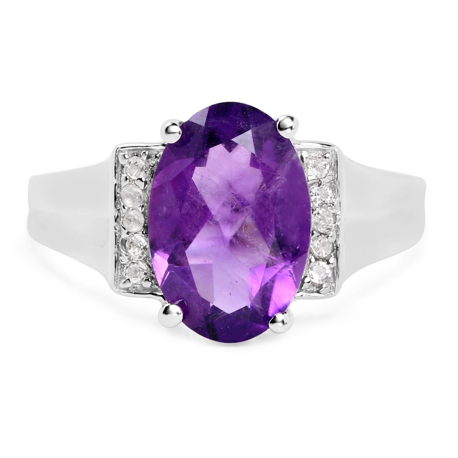 3.12 Carat Genuine Amethyst and White Topaz .925 Sterling Silver Ring on sale at MyriadMart