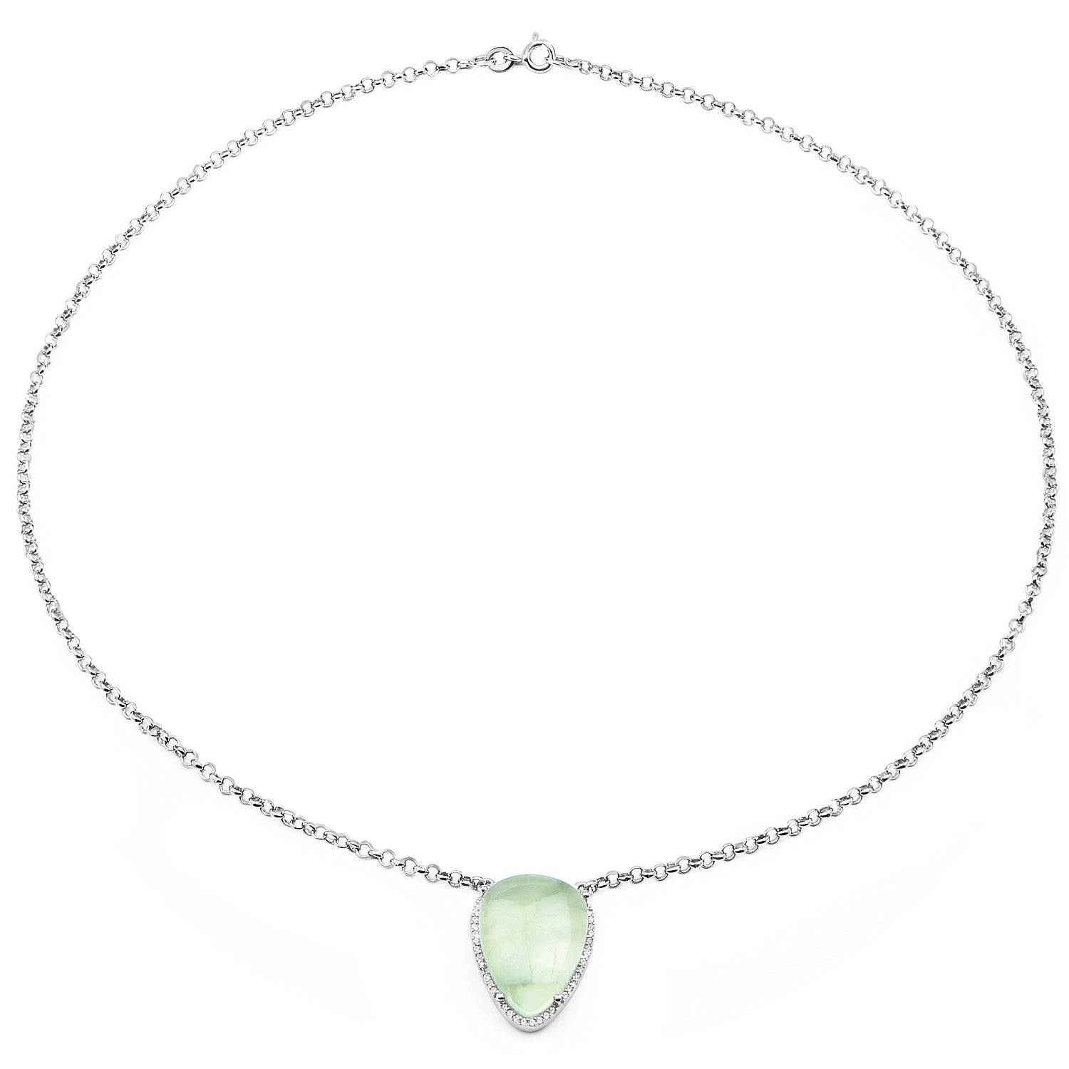 10.77 Carat Genuine Prehnite And White Topaz .925 Sterling Silver Pendant on sale at MyriadMart