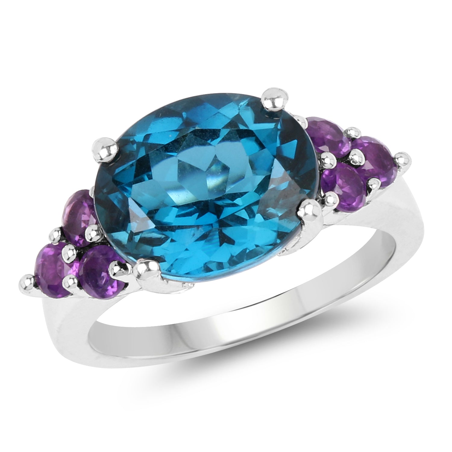 6.60 Carat Genuine London Blue Topaz & Amethyst .925 Sterling Silver Ring on sale at MyriadMart