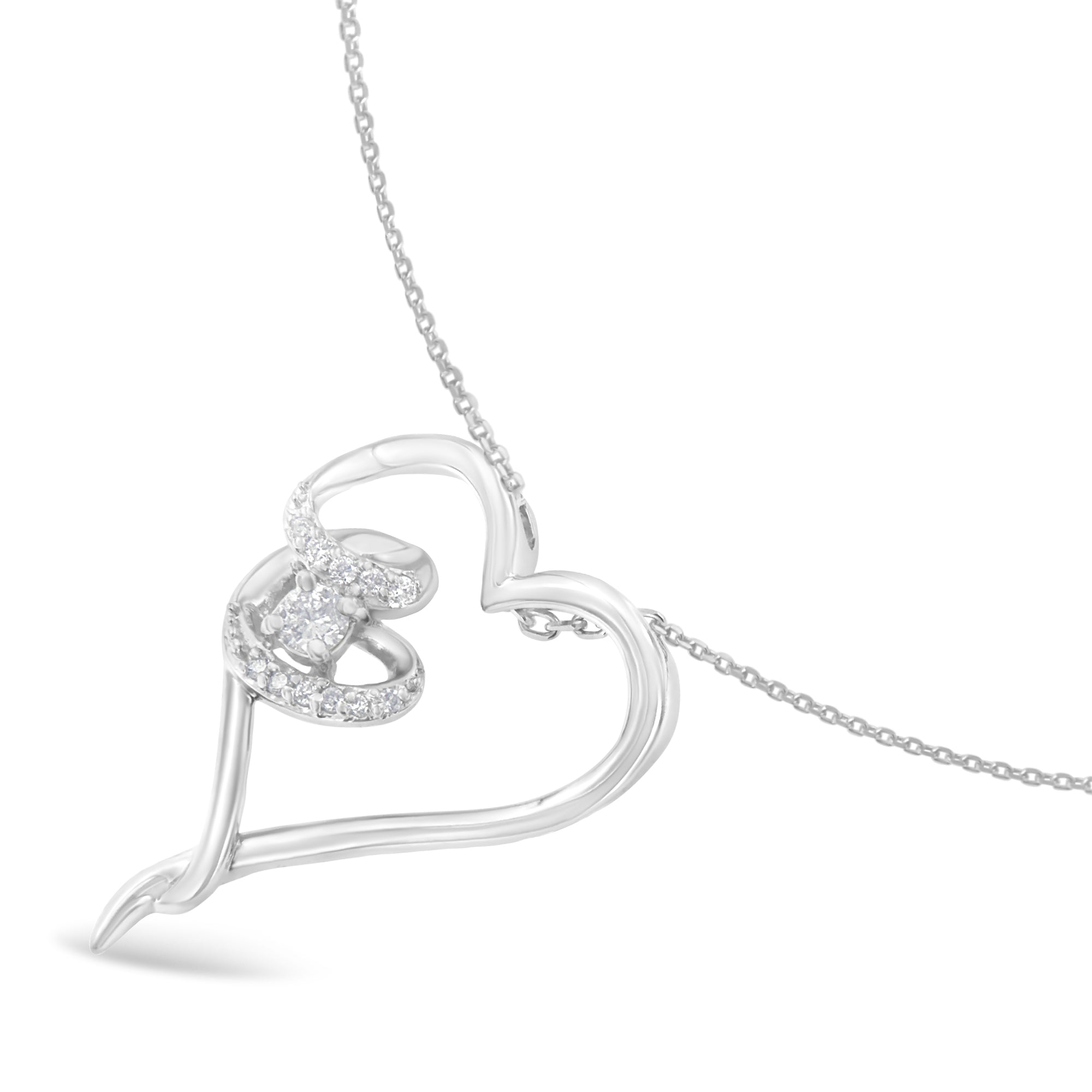 .925 Sterling Silver 1/10 cttw Diamond Heart Pendant Necklace H-I, I1-I2 on sale at MyriadMart