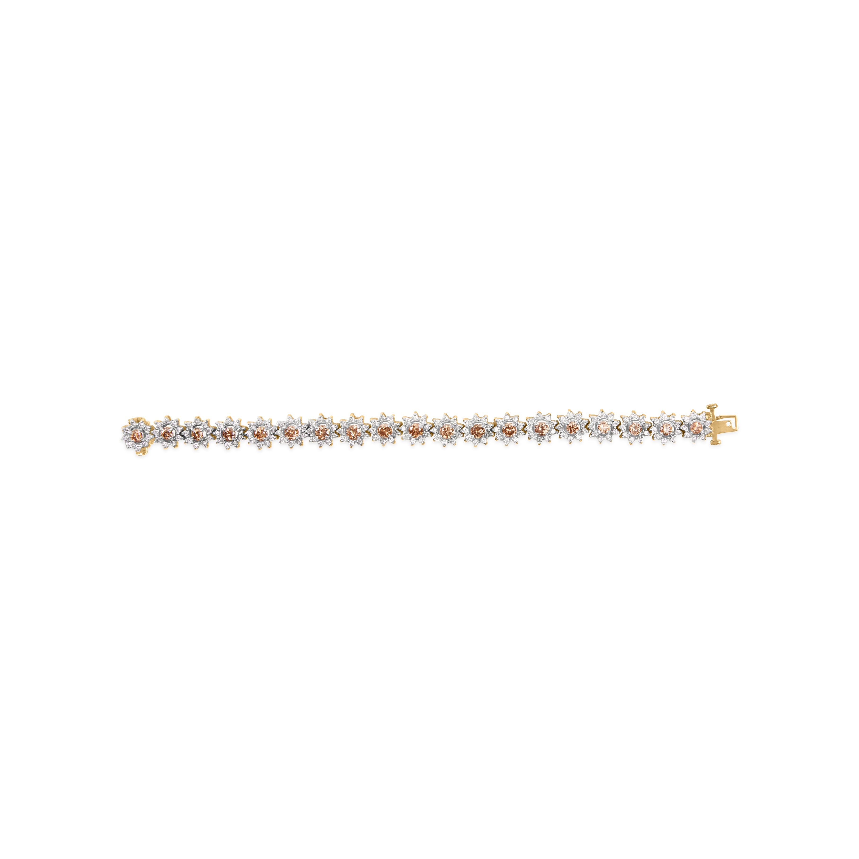 14K Yellow Gold 8.00 Cttw Champagne Diamond Floral Cluster Halo Link Bracelet H-I Color, I1-I2 Clarity on sale at MyriadMart