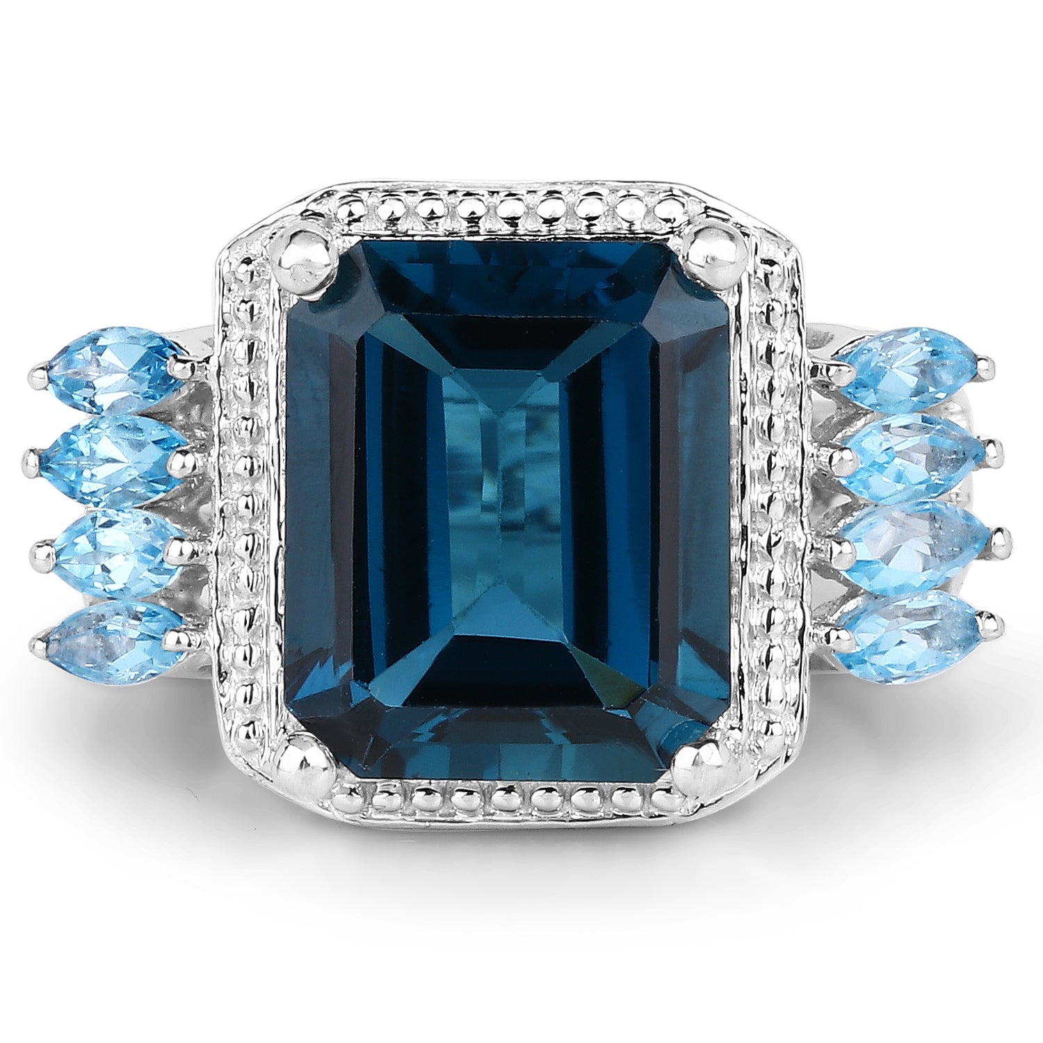 8.17 Carat Genuine London Blue Topaz and Swiss Blue Topaz .925 Sterling Silver Ring on sale at MyriadMart