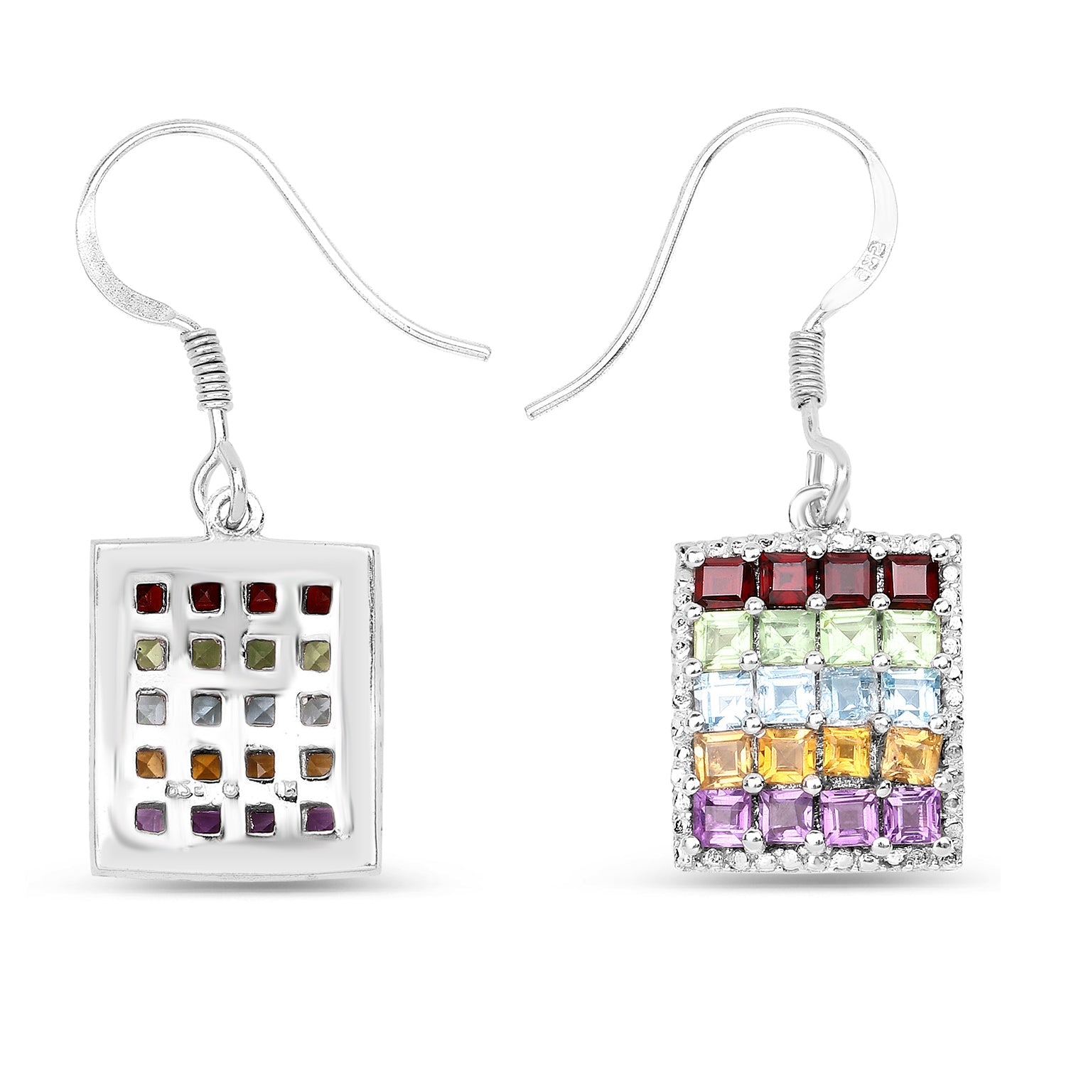 4.32 Carat Genuine Multi Stones .925 Sterling Silver Earrings on sale at MyriadMart