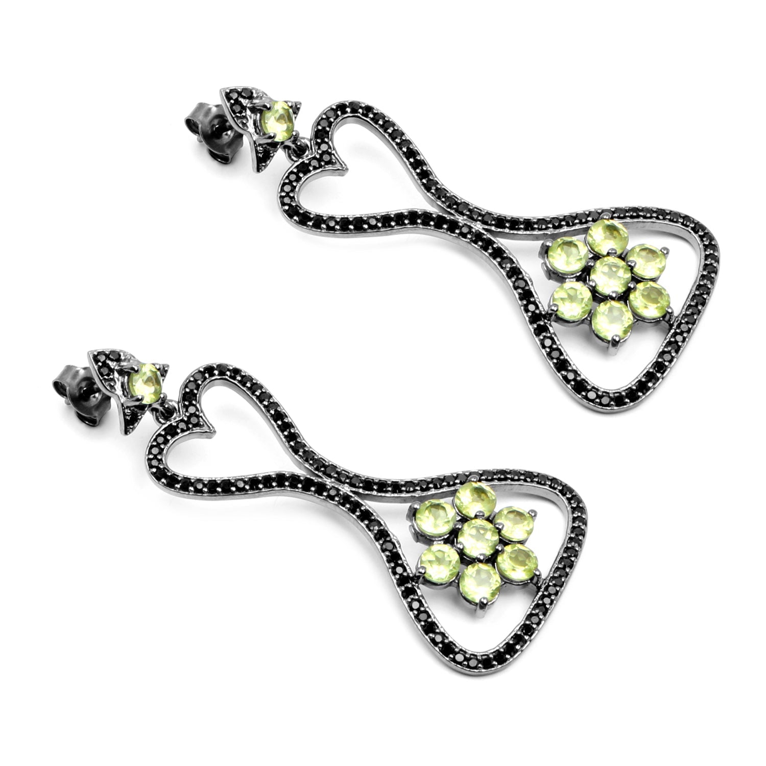 6.93 Carat Genuine Peridot and Black Spinel .925 Sterling Silver Earrings on sale at MyriadMart