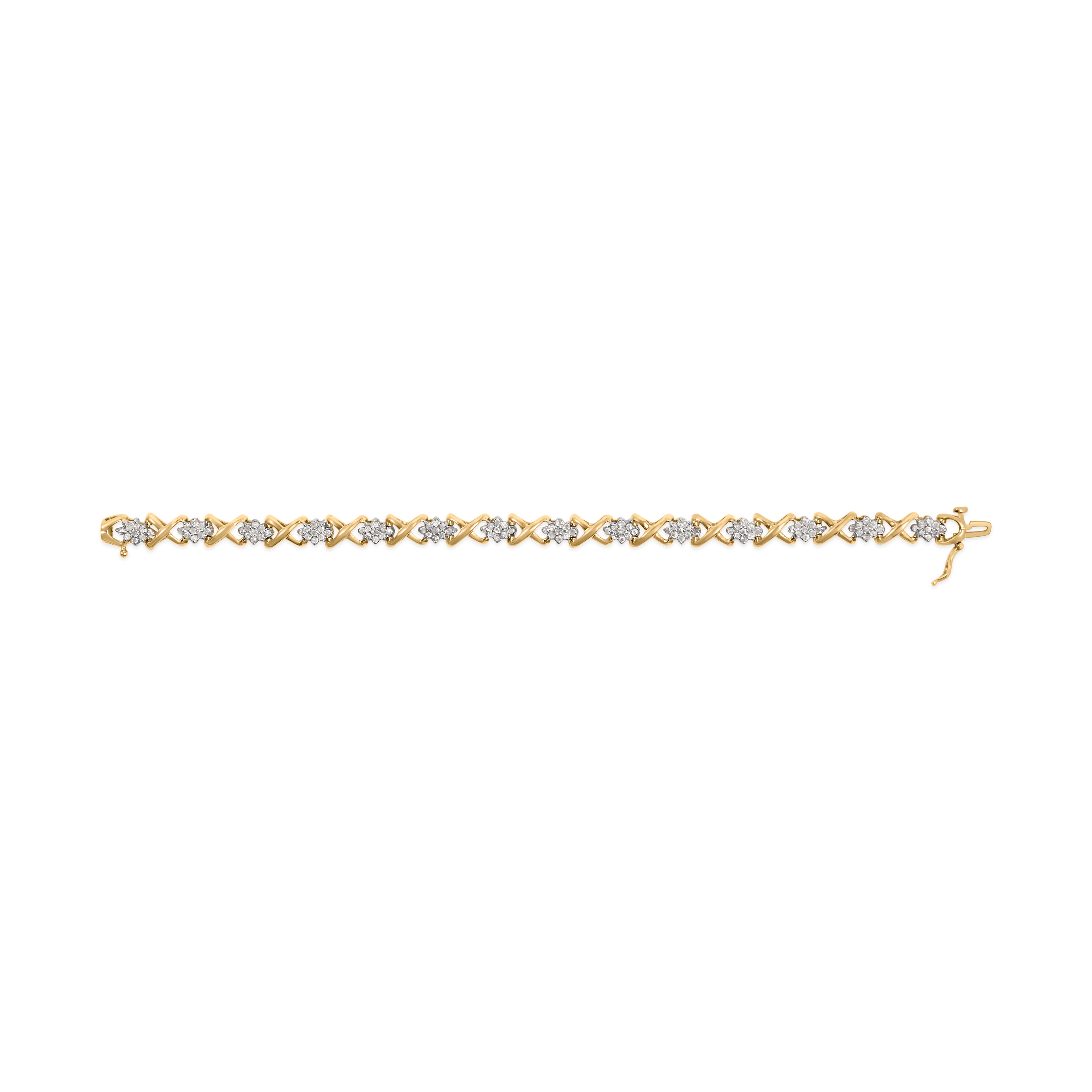 10k Yellow Gold 2.00 Cttw Diamond Cluster and Alternating "X" Link Bracelet I-J Color, I3 Clarity - 7" on sale at MyriadMart