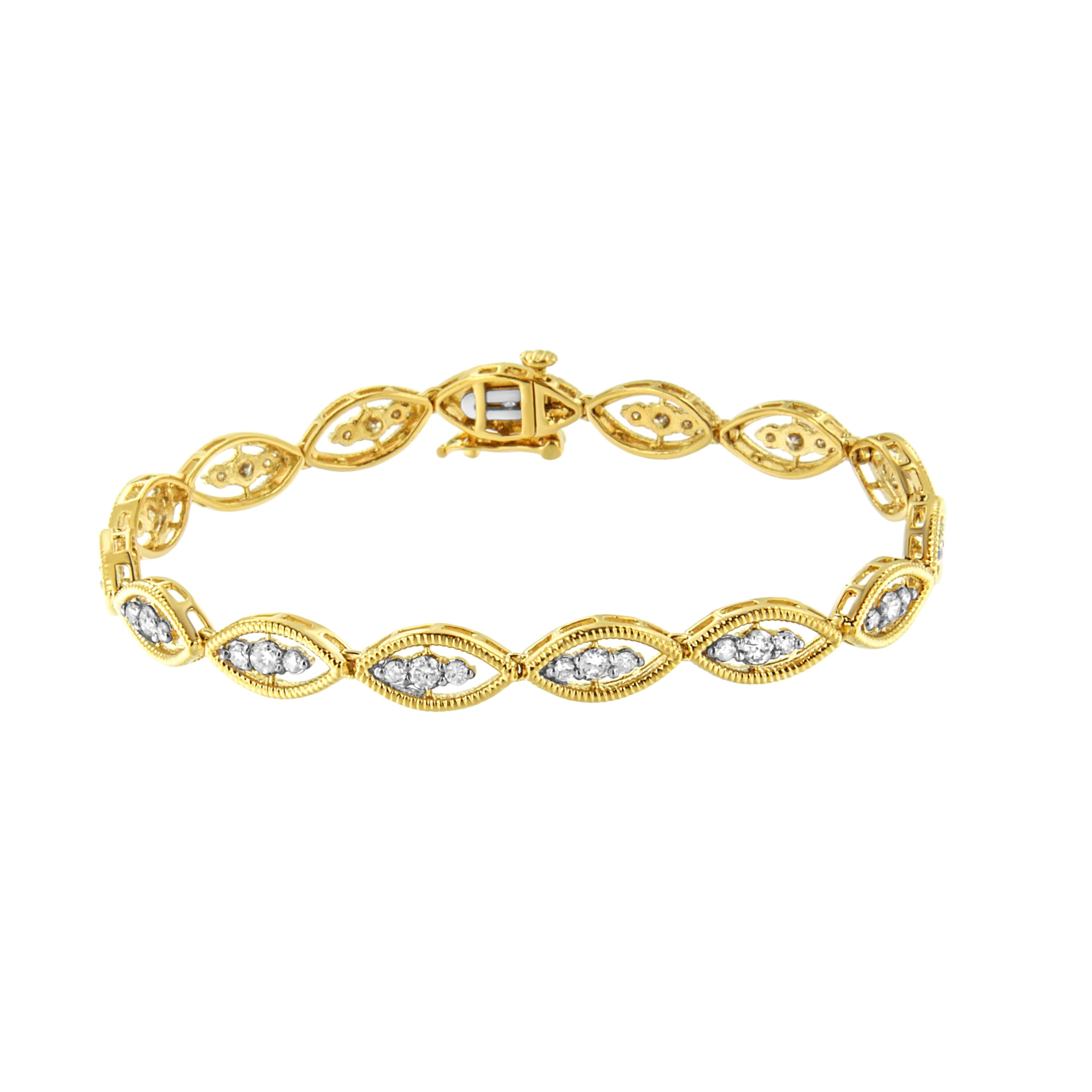 10K Yellow Gold Plated .925 Sterling Silver 1 cttw Prong Set Round-Cut Diamond Link Bracelet J-K Color, I1-I2 Clarity - 7.25" on sale at MyriadMart