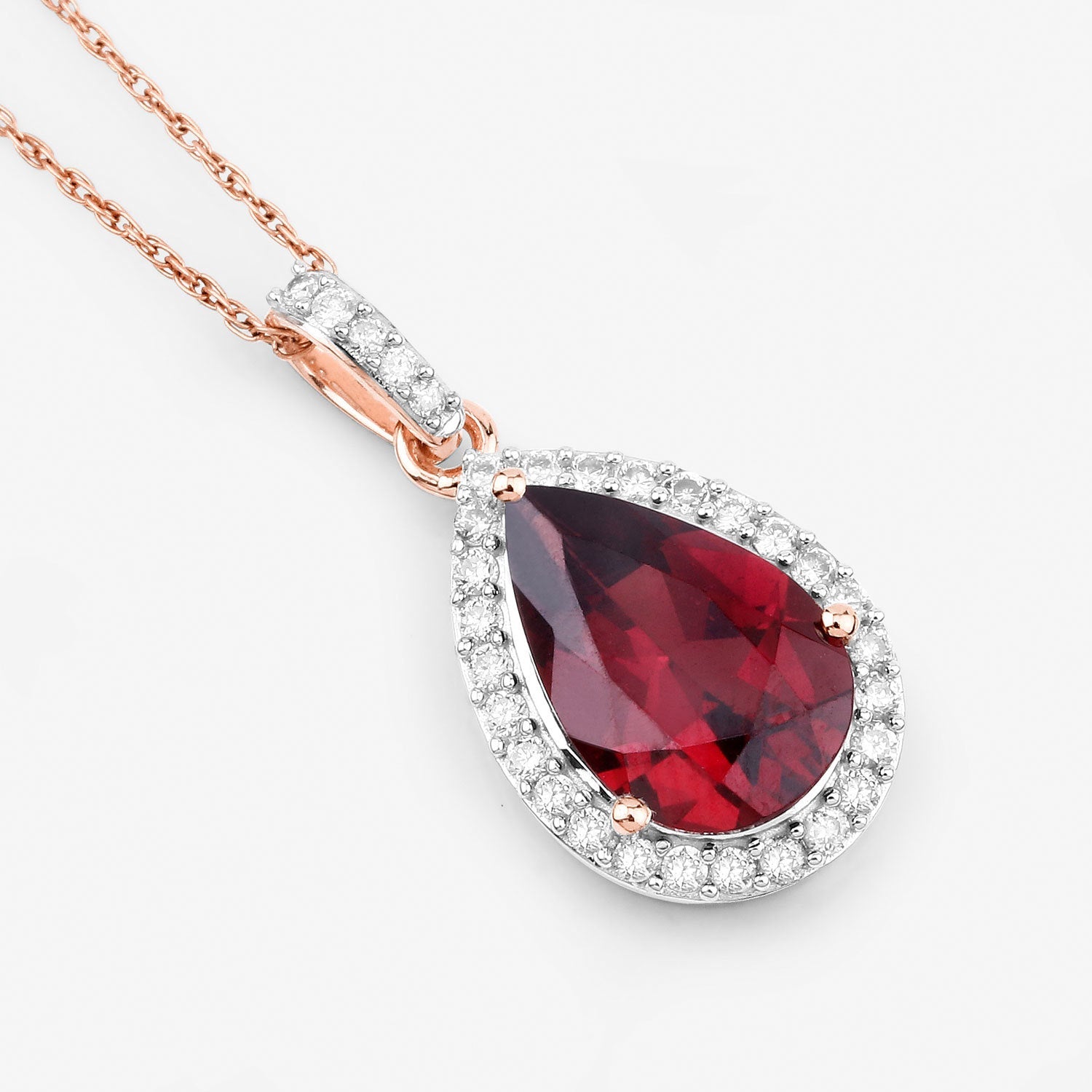3.29 Carat Genuine Rhodolite and White Diamond 14K Rose Gold Pendant on sale at MyriadMart