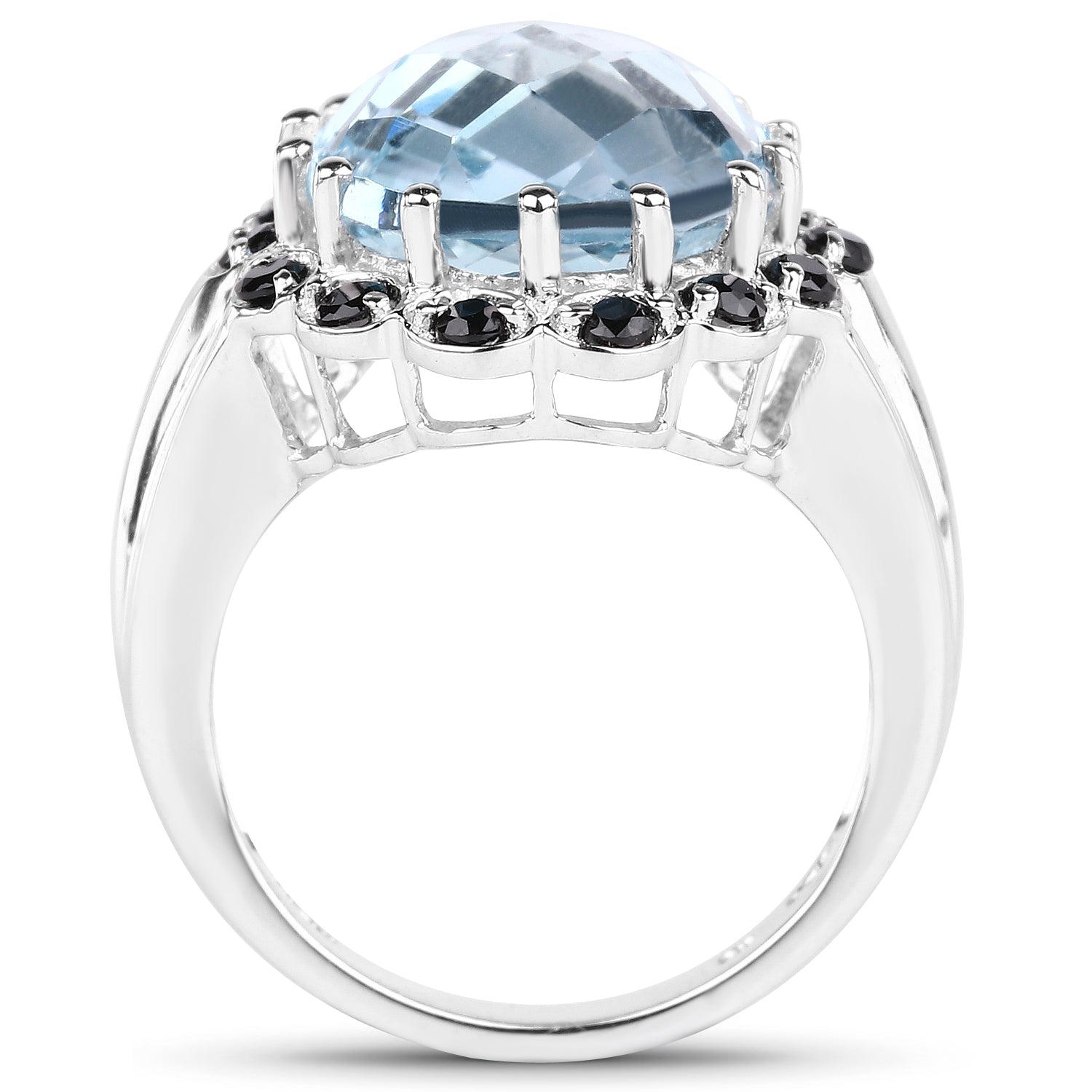 12.49 Carat Genuine Blue Topaz & Black Spinel .925 Sterling Silver Ring on sale at MyriadMart