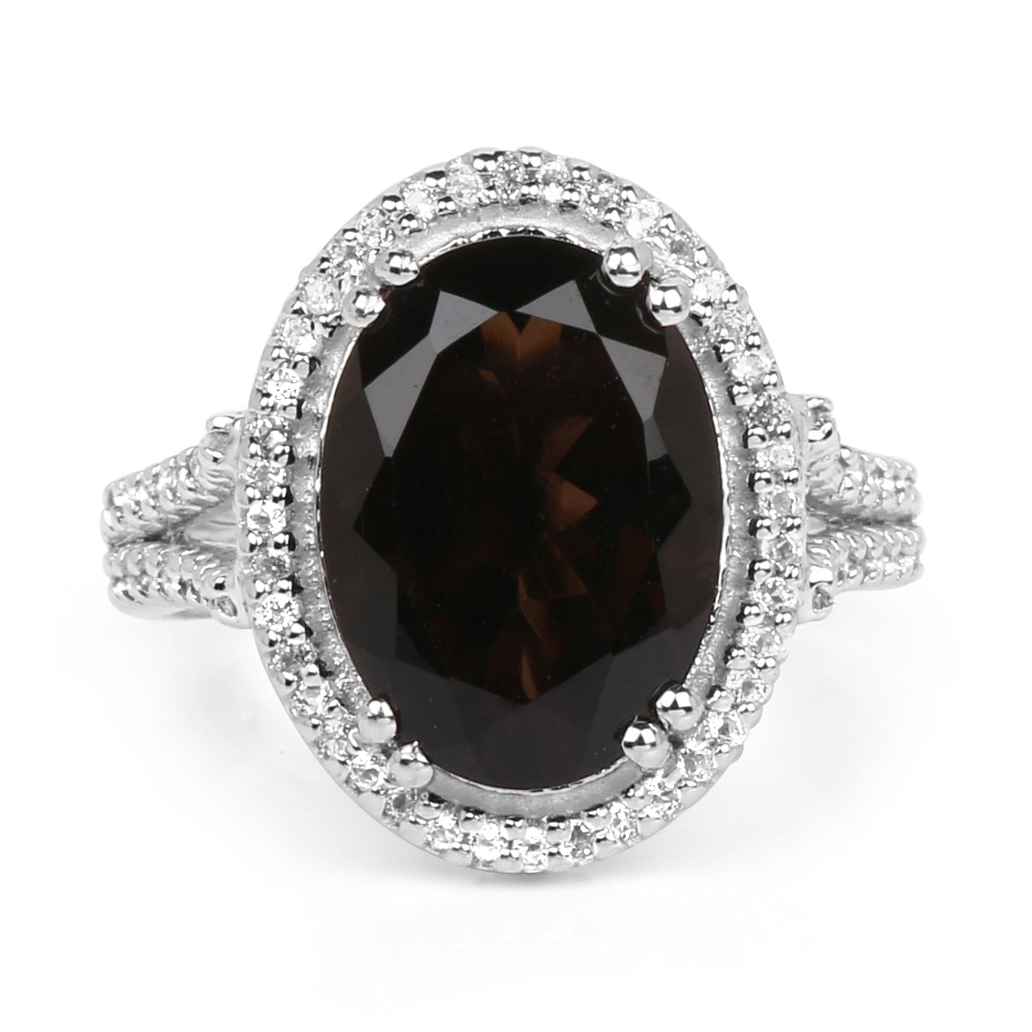 5.80 Carat Genuine Smoky Quartz & White Topaz .925 Sterling Silver Ring on sale at MyriadMart