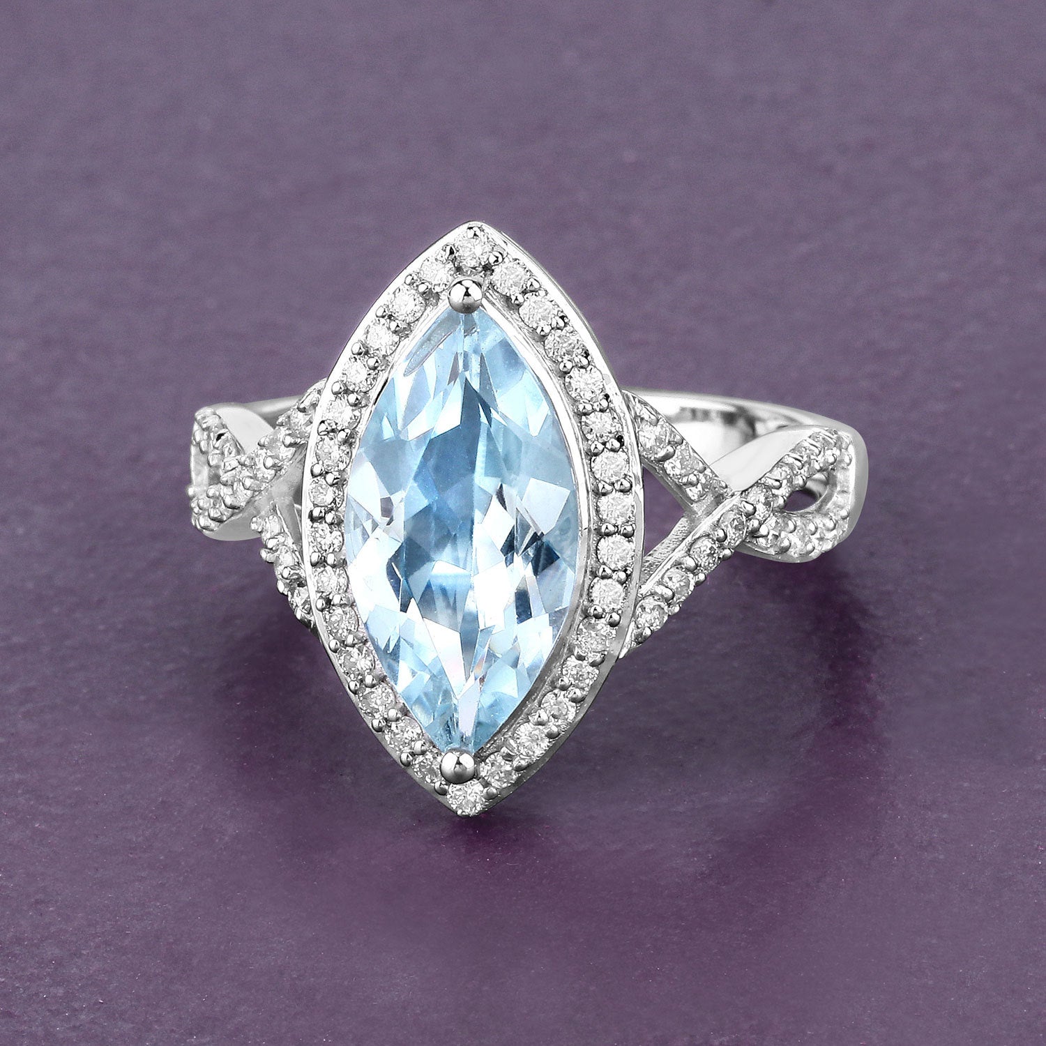 2.24 Carat Genuine Aquamarine and White Diamond 14K White Gold Ring on sale at MyriadMart