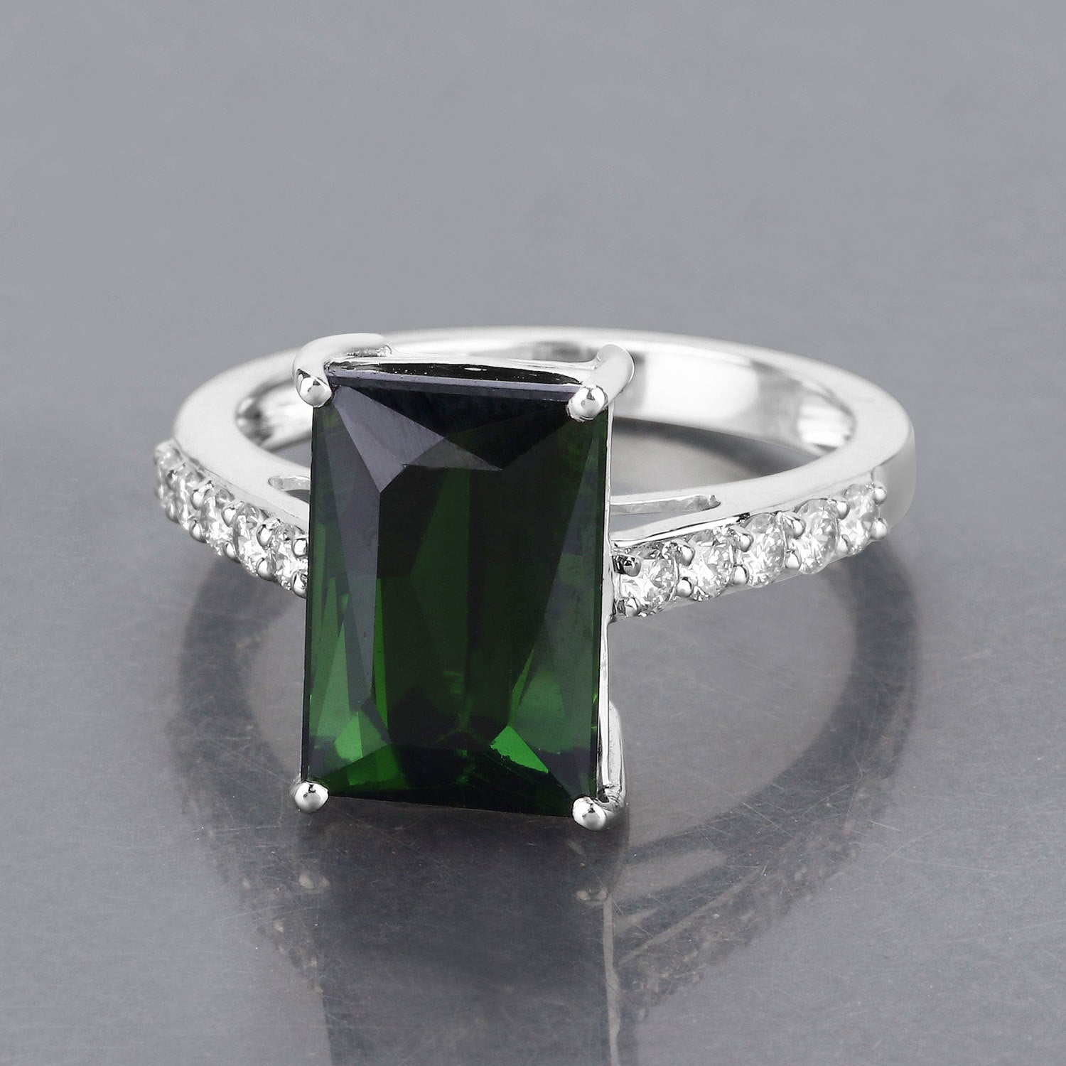 6.16 Carat Genuine Green Tourmaline and White Diamond 14K White Gold Ring on sale at MyriadMart