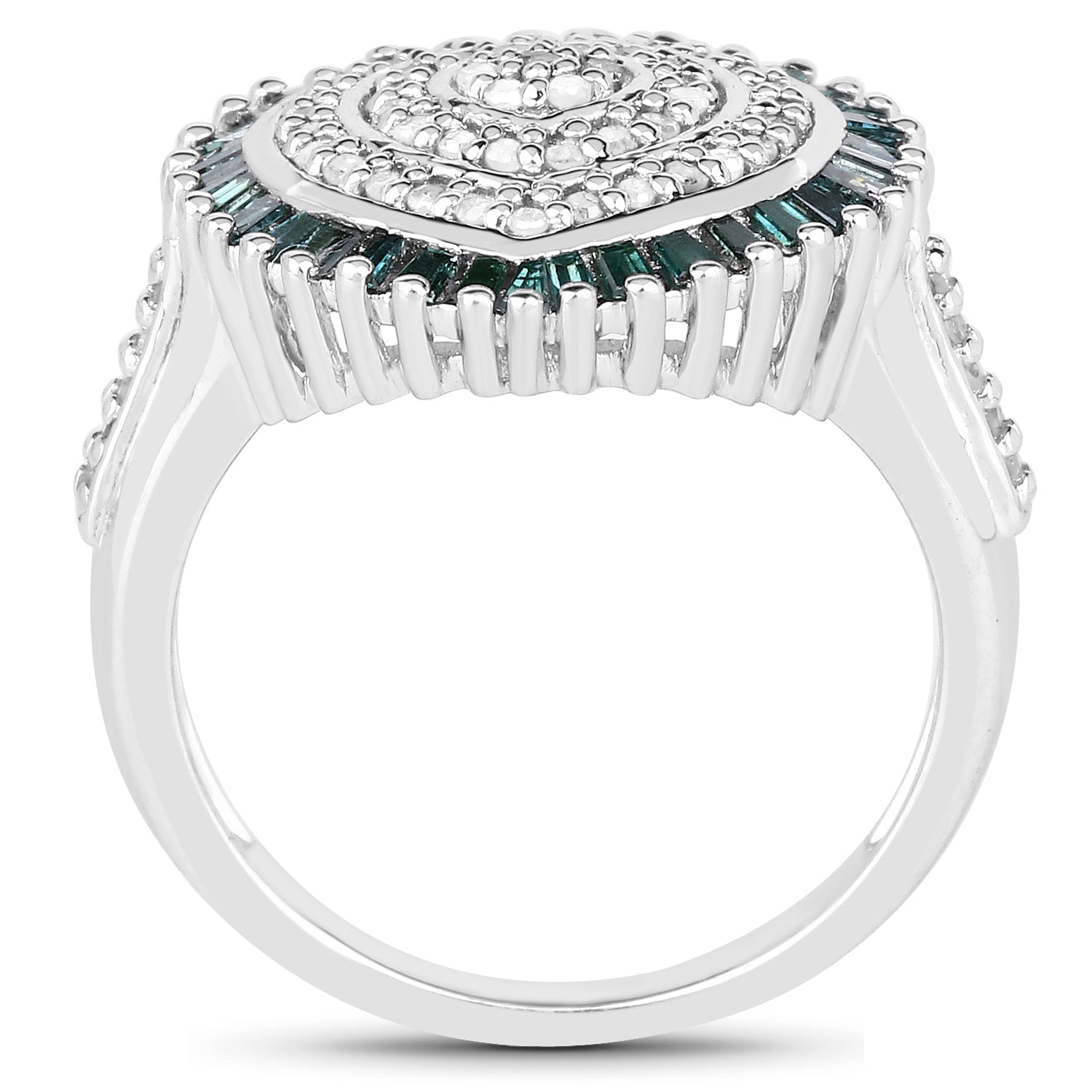 0.74 Carat Genuine White Diamond and Green Diamond .925 Sterling Silver Ring on sale at MyriadMart