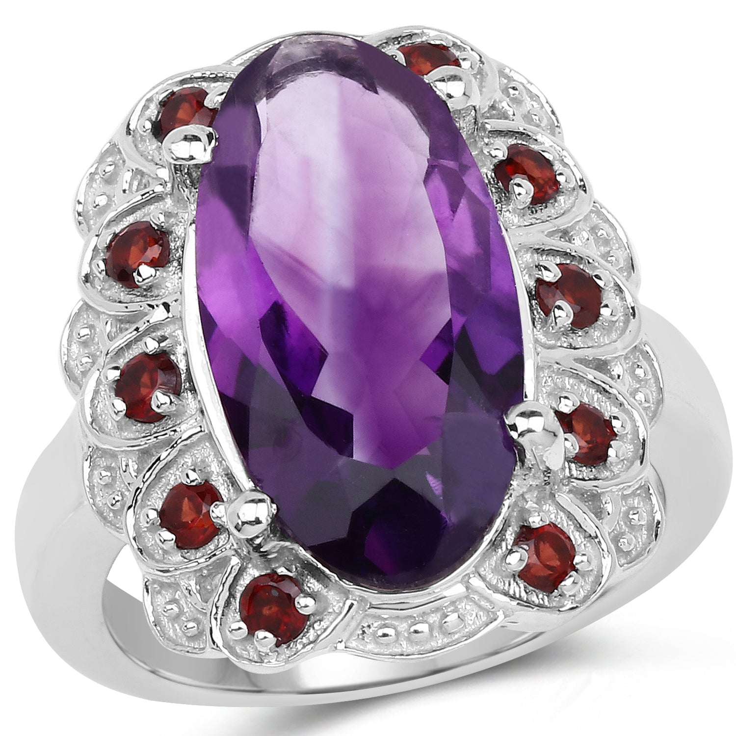 6.40 Carat Genuine Amethyst and Garnet .925 Sterling Silver Ring on sale at MyriadMart