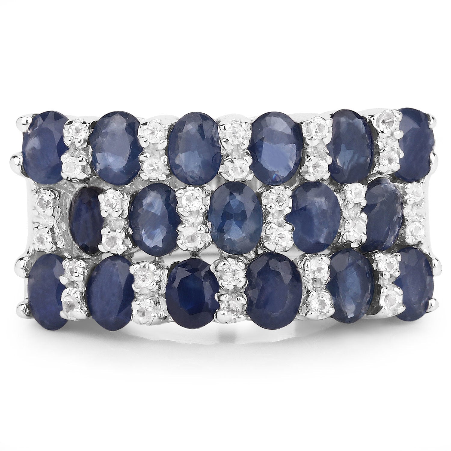3.66 Carat Genuine Blue Sapphire and White Topaz .925 Sterling Silver Ring on sale at MyriadMart