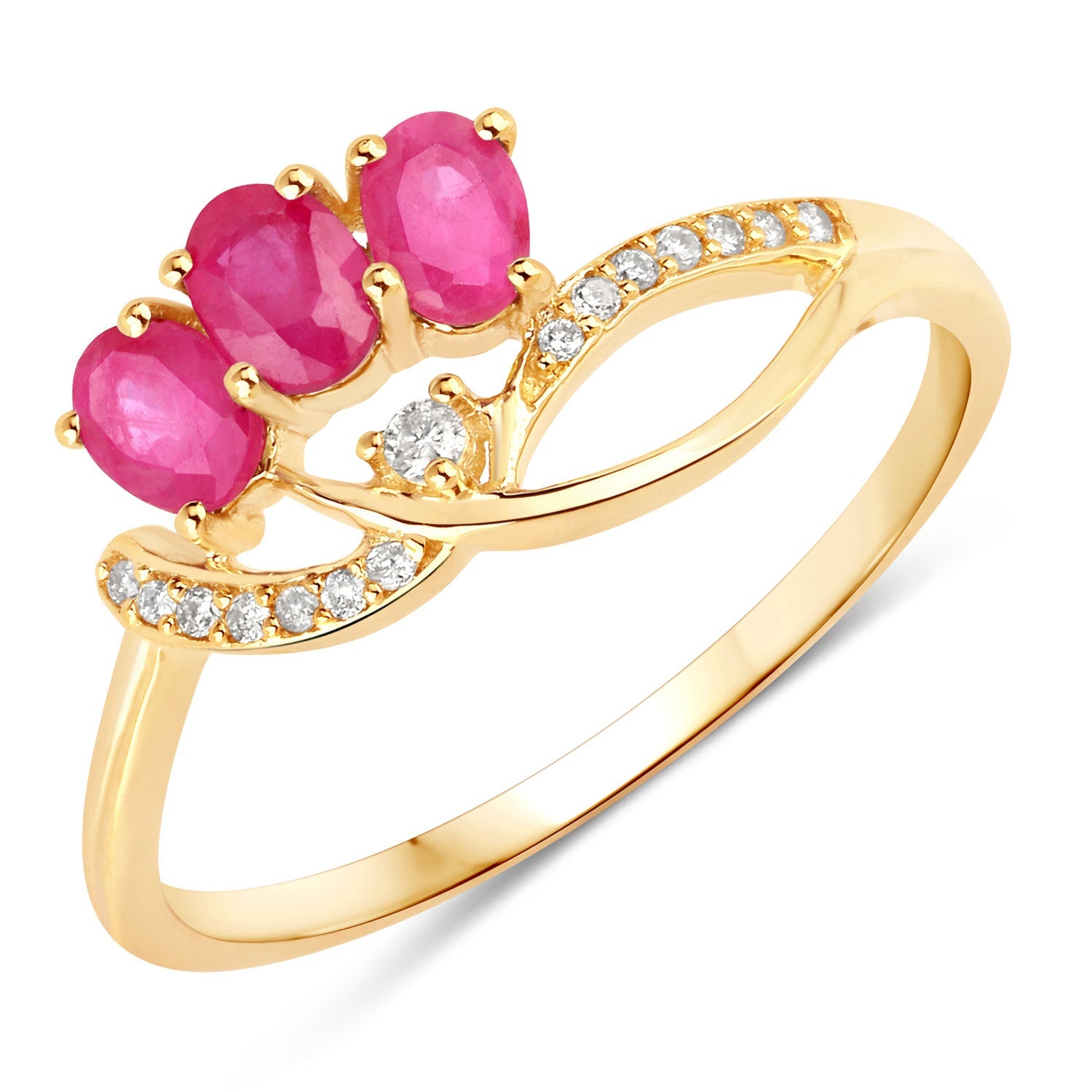0.71 Carat Genuine Ruby and White Diamond 14K Yellow Gold Ring on sale at MyriadMart