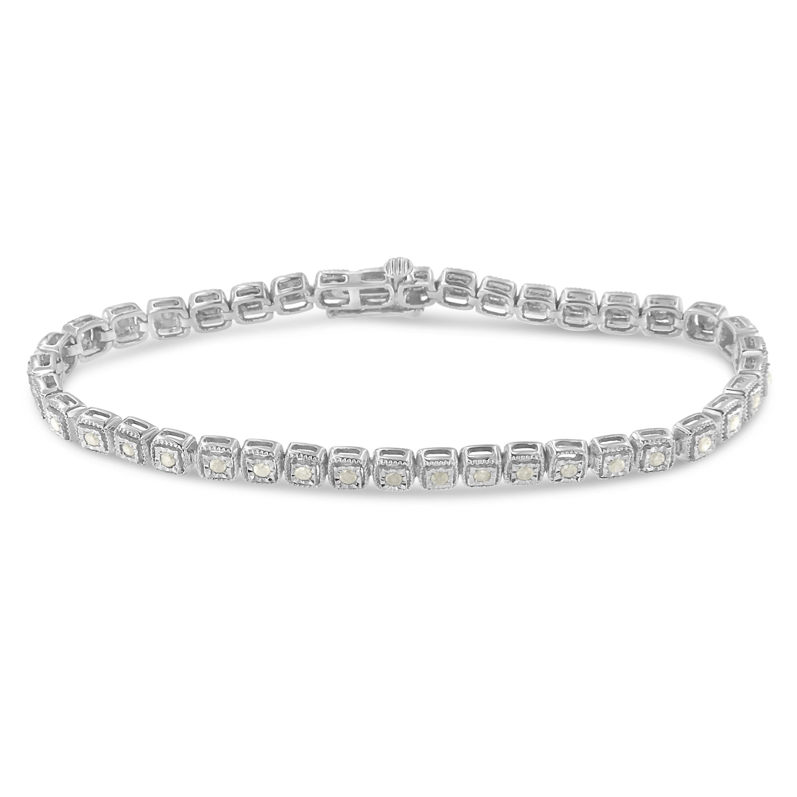 .925 Sterling Silver 1.0 Cttw Diamond Miracle-Set Square Milgrain 7" Link Tennis Bracelet I-J Color, I3 Clarity on sale at MyriadMart