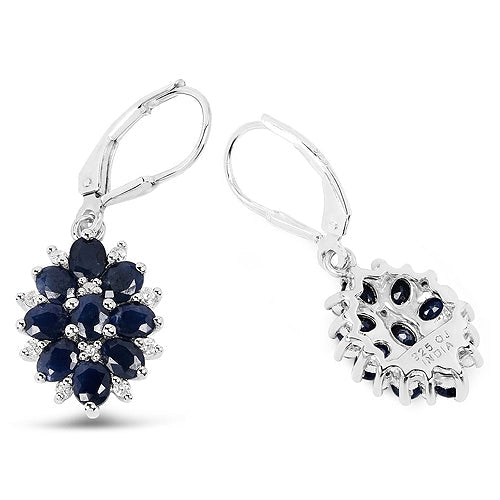 3.94 Carat Blue Sapphire and White Zircon .925 Sterling Silver Earrings on sale at MyriadMart