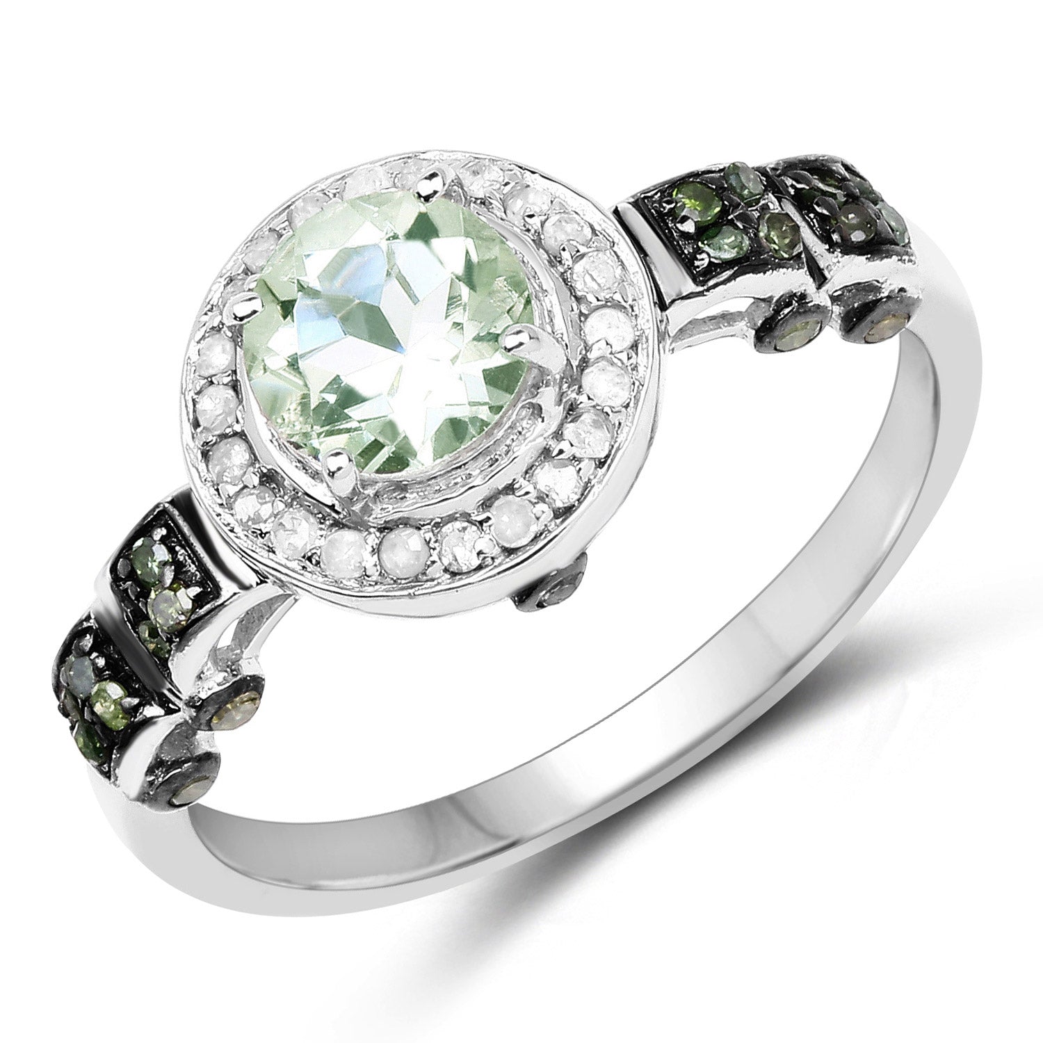 1.07 Carat Genuine Green Amethyst, Green Diamond and White Diamond .925 Sterling Silver Ring on sale at MyriadMart