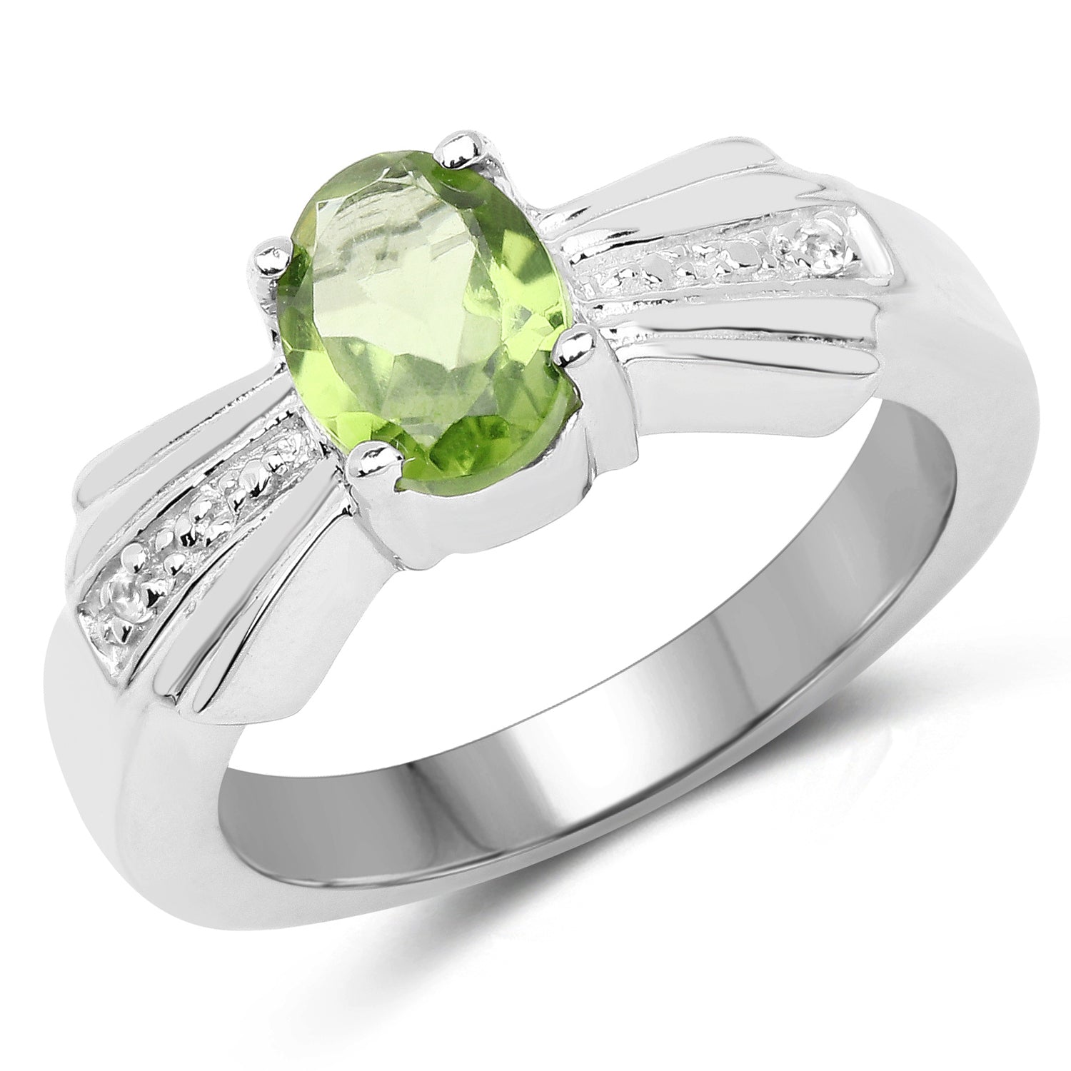 1.13 Carat Genuine Peridot and White Topaz .925 Sterling Silver Ring on sale at MyriadMart