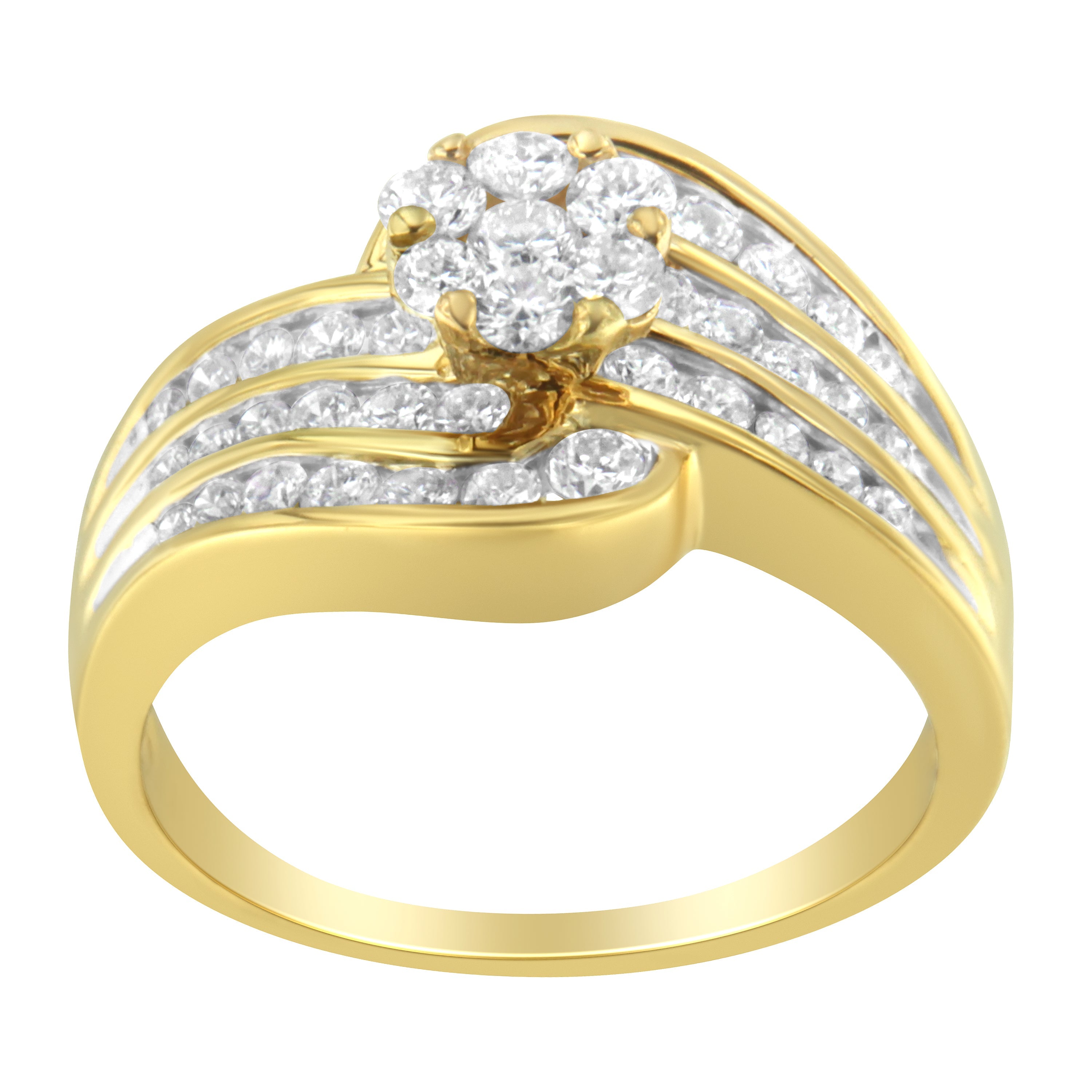 14K Yellow Gold Diamond Cocktail Bypass Ring 1 1/2 Cttw, H-I Color, SI2-I1 Clarity - Size 7 on sale at MyriadMart