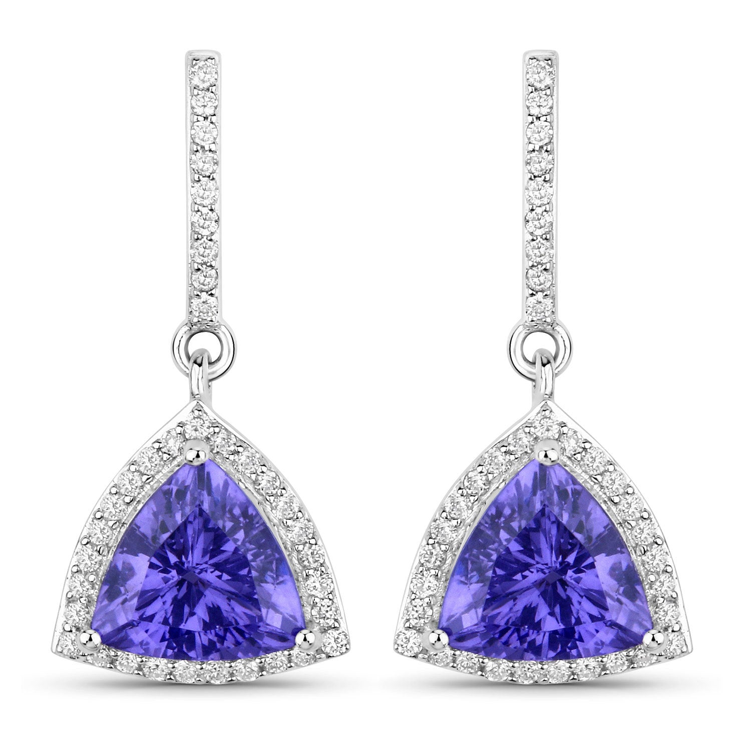 3.86 Carat Genuine Tanzanite and White Diamond 14K White Gold Earrings on sale at MyriadMart