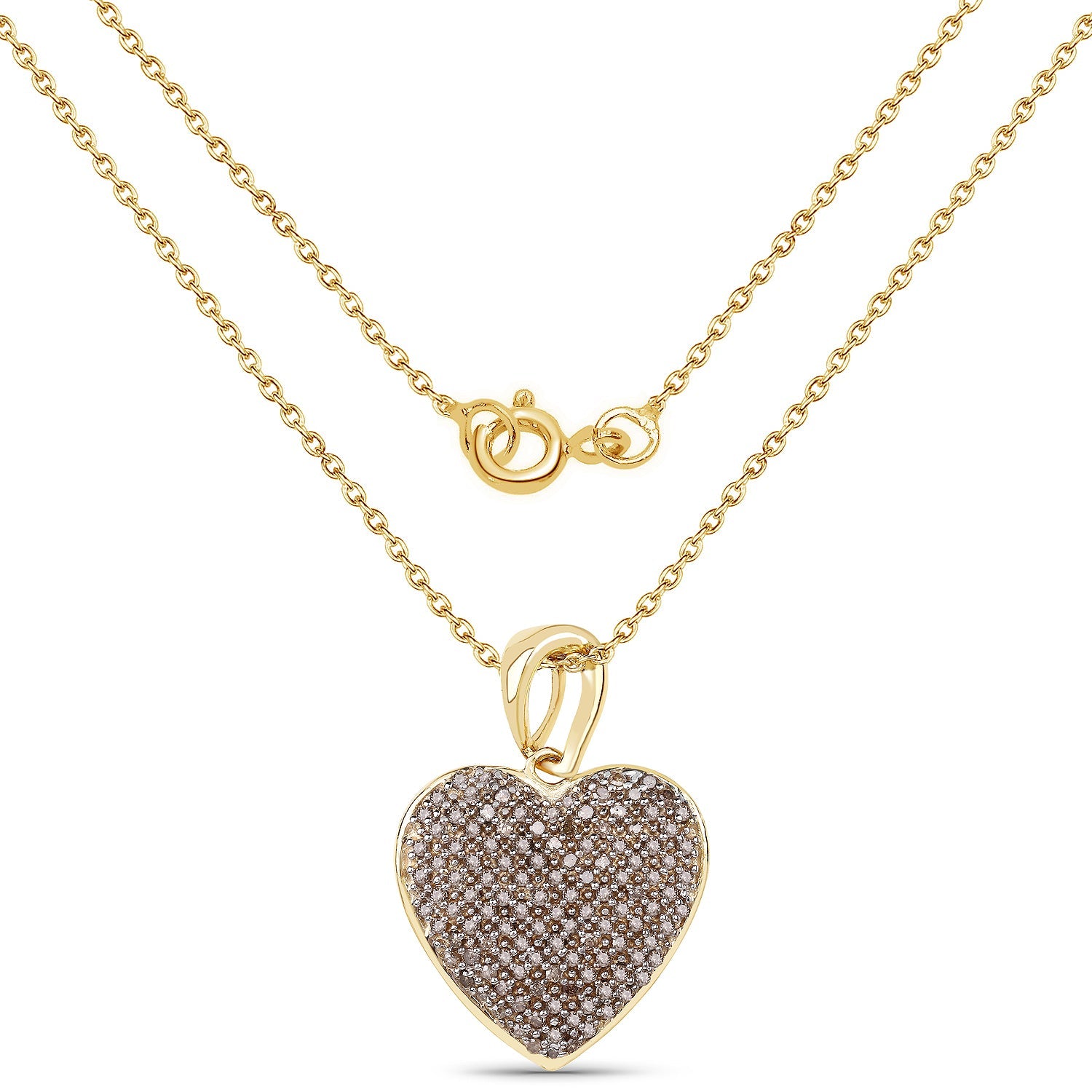 14K Yellow Gold Plated 0.68 Carat Genuine Champagne Diamond .925 Sterling Silver Heart Shape Pendant on sale at MyriadMart