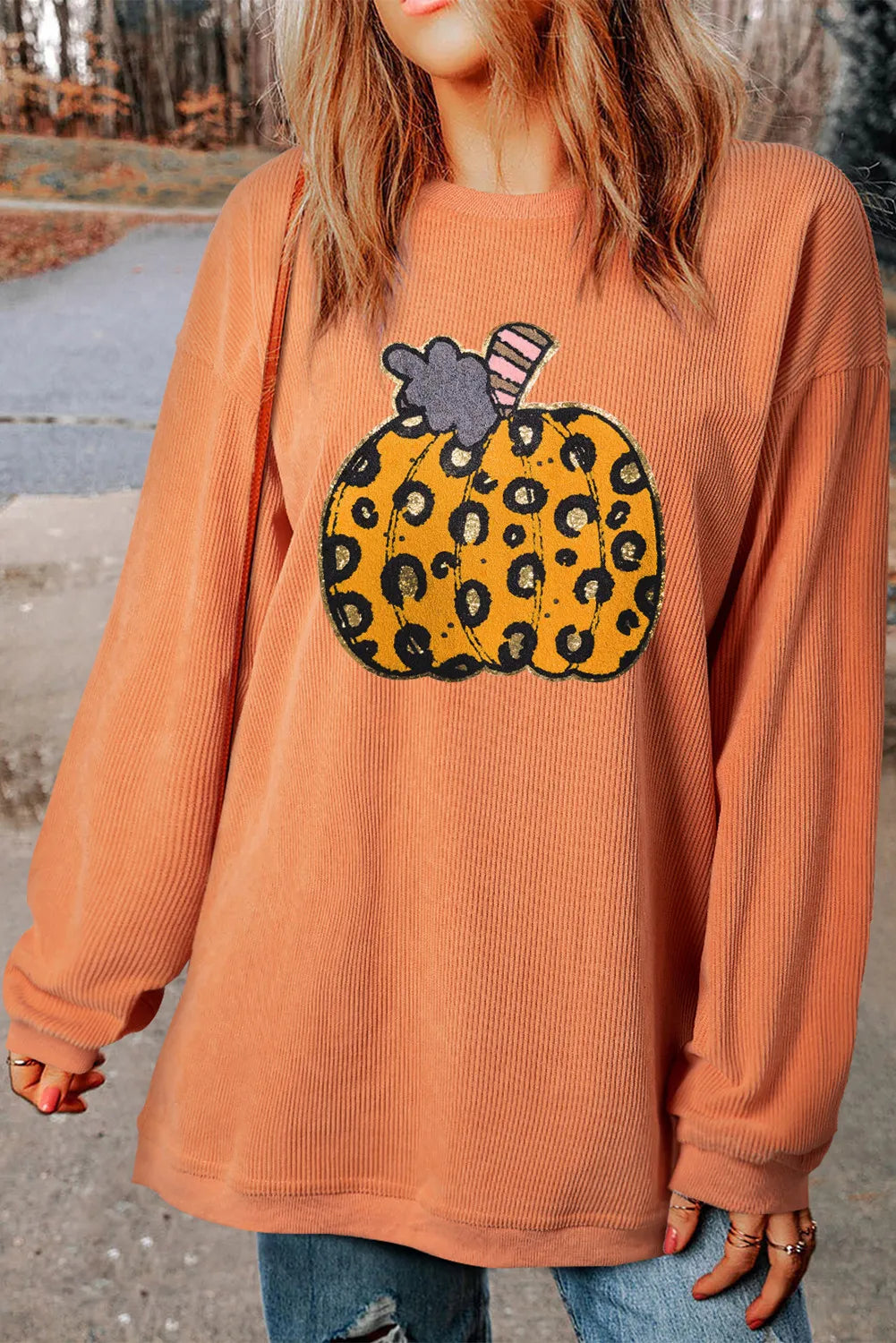 Pumpkin Round Neck Long Sleeve Sweatshirt - MyriadMart
