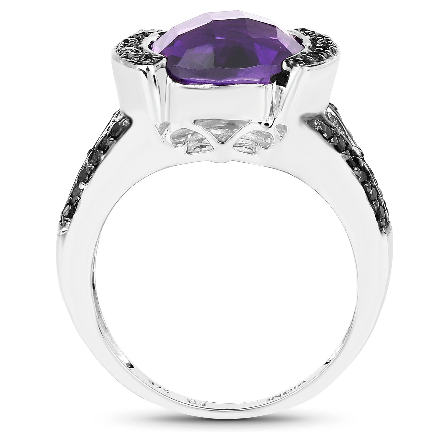 3.24 Carat Genuine Amethyst & Black Diamond .925 Sterling Silver Ring on sale at MyriadMart