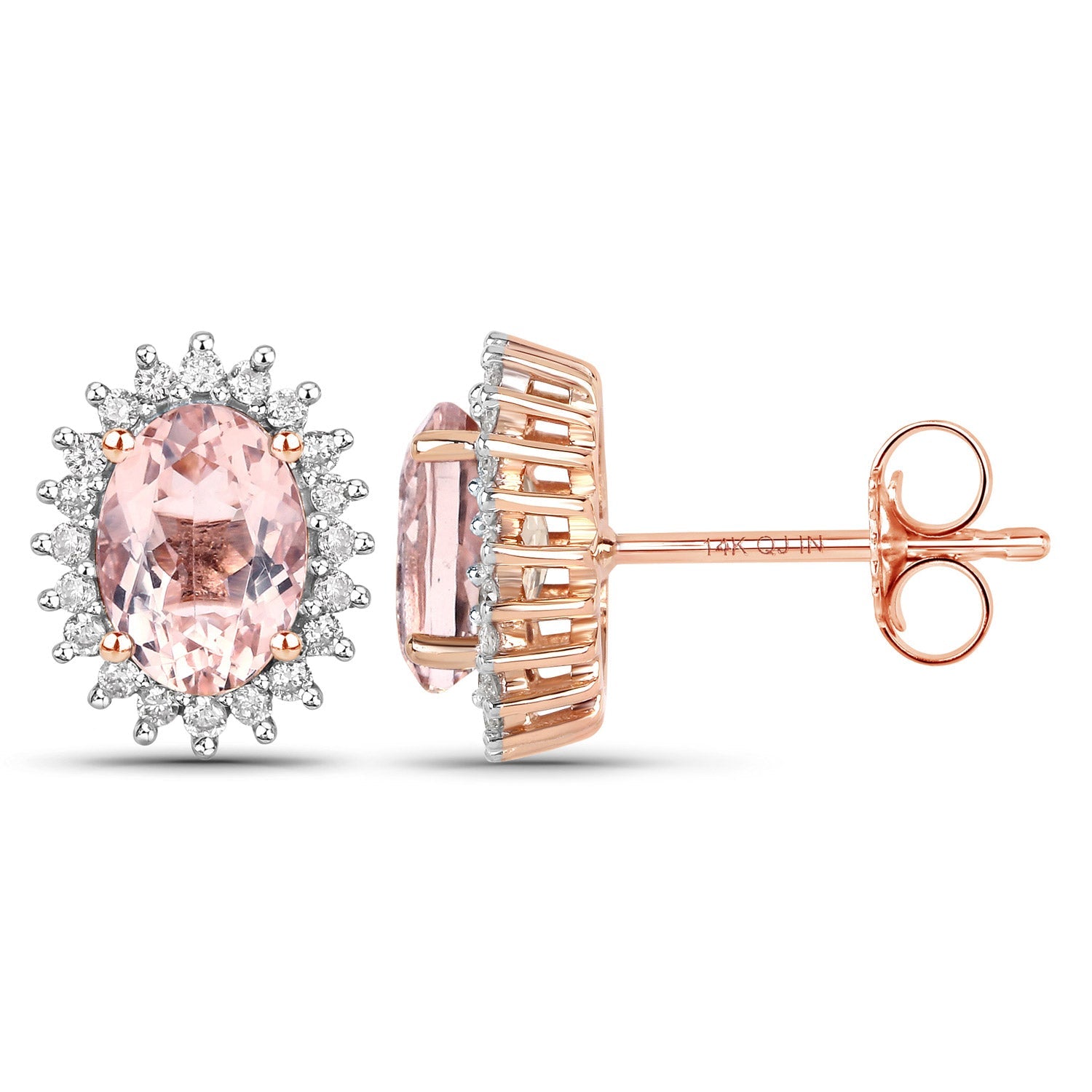 1.61 Carat Genuine Morganite and White Diamond 14K Rose Gold Earrings on sale at MyriadMart