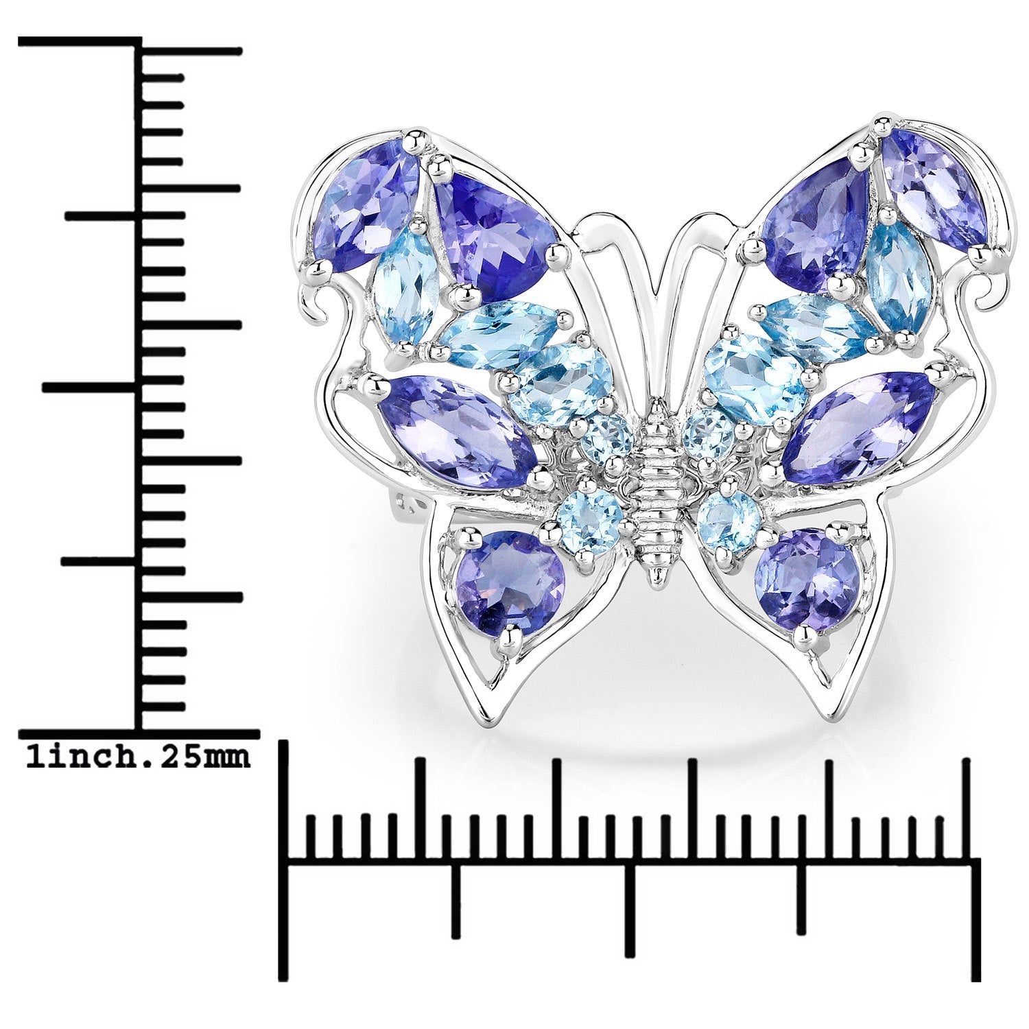 3.60 Carat Genuine Tanzanite and Swiss Blue Topaz .925 Sterling Silver Ring on sale at MyriadMart