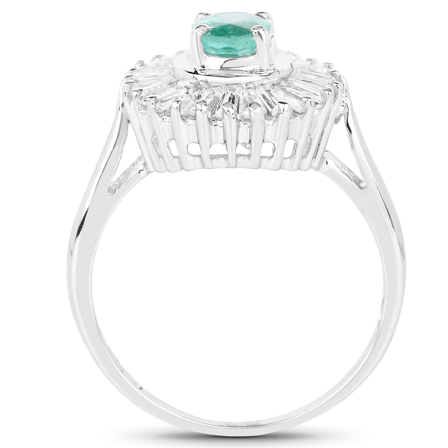 2.16 Carat Genuine Zambian Emerald and White Topaz .925 Sterling Silver Ring on sale at MyriadMart