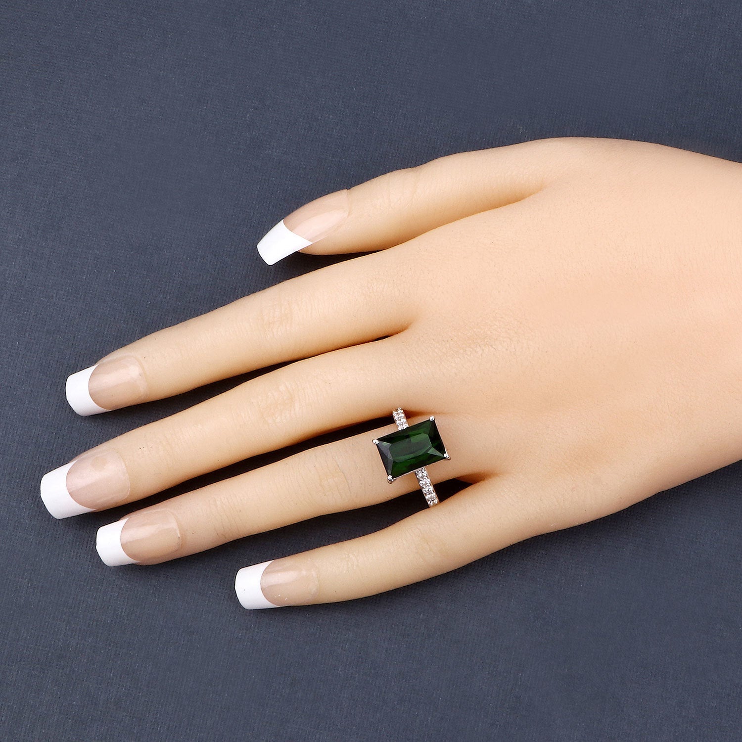 6.16 Carat Genuine Green Tourmaline and White Diamond 14K White Gold Ring on sale at MyriadMart