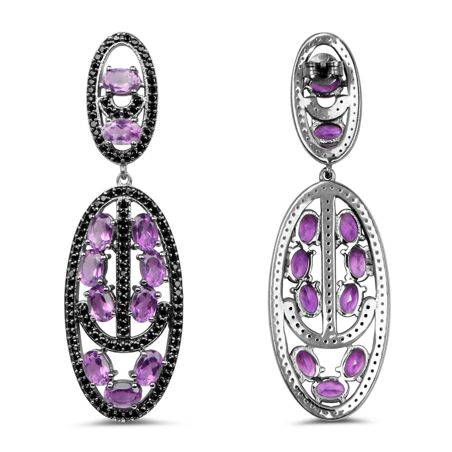 12.45 Carat Genuine Amethyst and Black Spinel .925 Sterling Silver Earrings on sale at MyriadMart