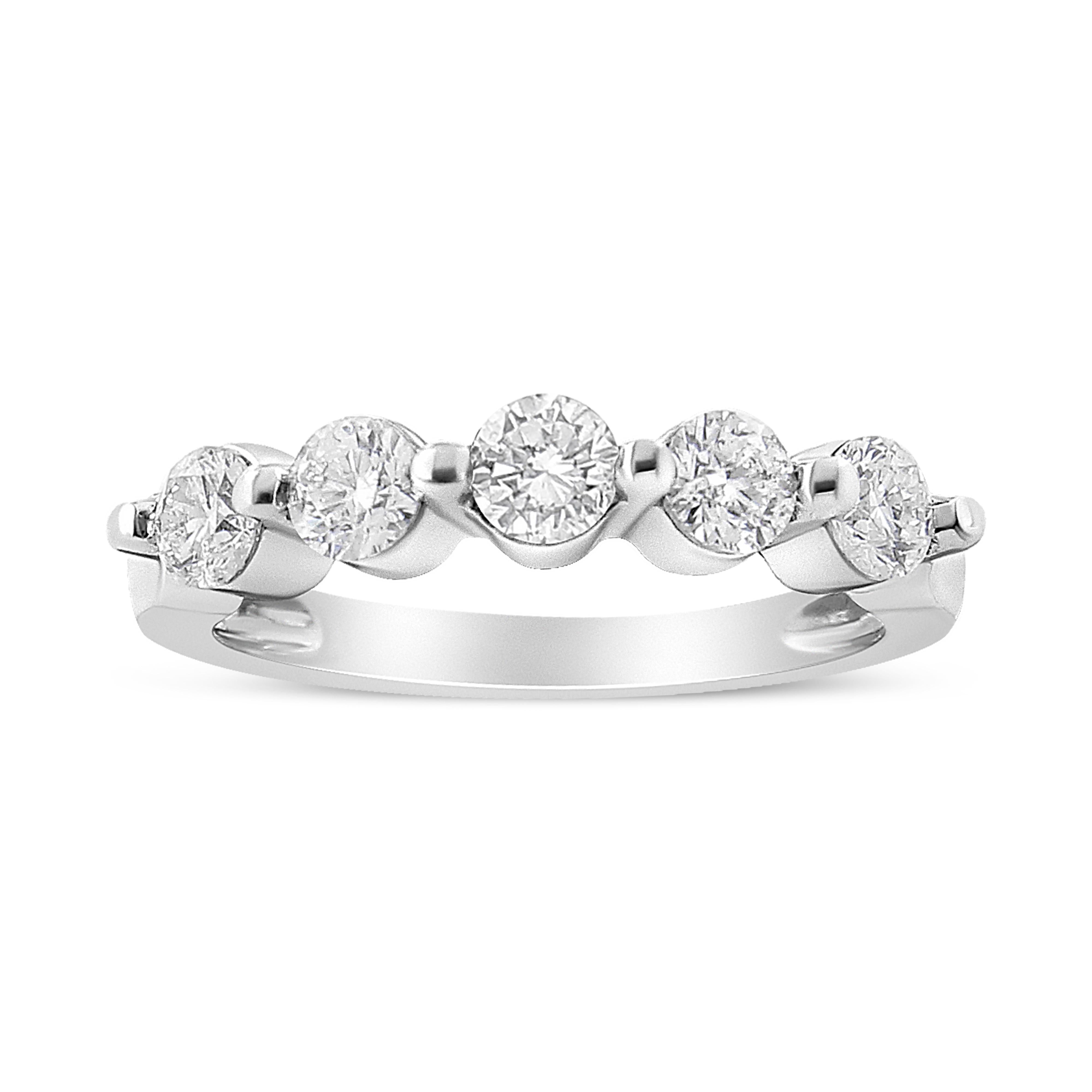 14K White Gold 1.00 Cttw Brilliant Round Cut Diamond 5-Stone Band Ring H-I Color, SI2-I1 Clarity - Ring Size 7 on sale at MyriadMart