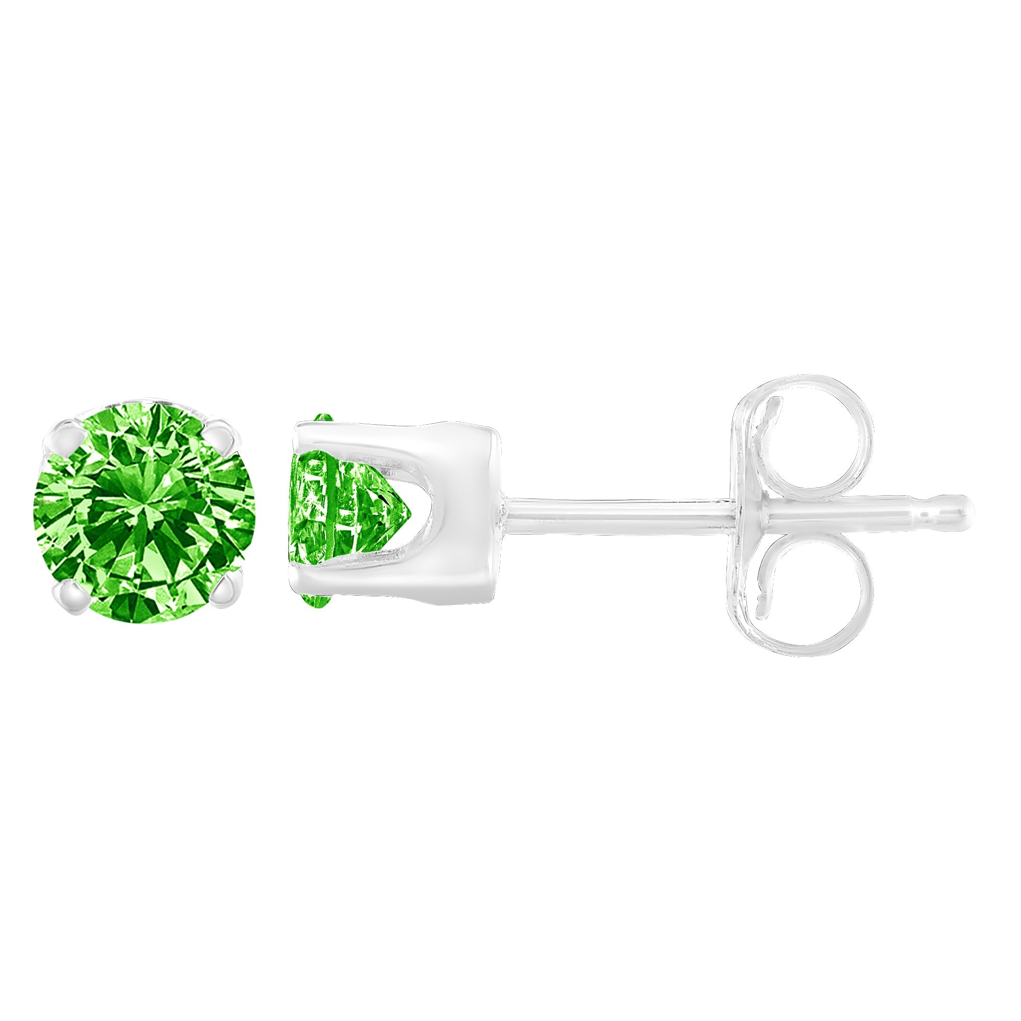.925 Sterling Silver 1/5 Cttw Round Brilliant-Cut Green Diamond Classic 4-Prong Stud Earrings Fancy Color-Enhanced, I2-I3 Clarity on sale at MyriadMart