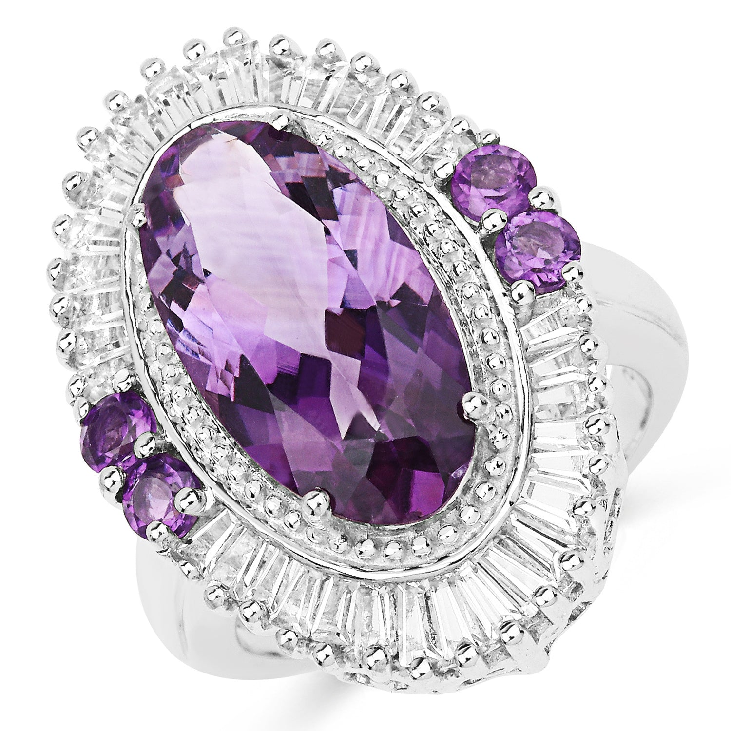7.96 Carat Genuine Amethyst and White Topaz .925 Sterling Silver Ring on sale at MyriadMart