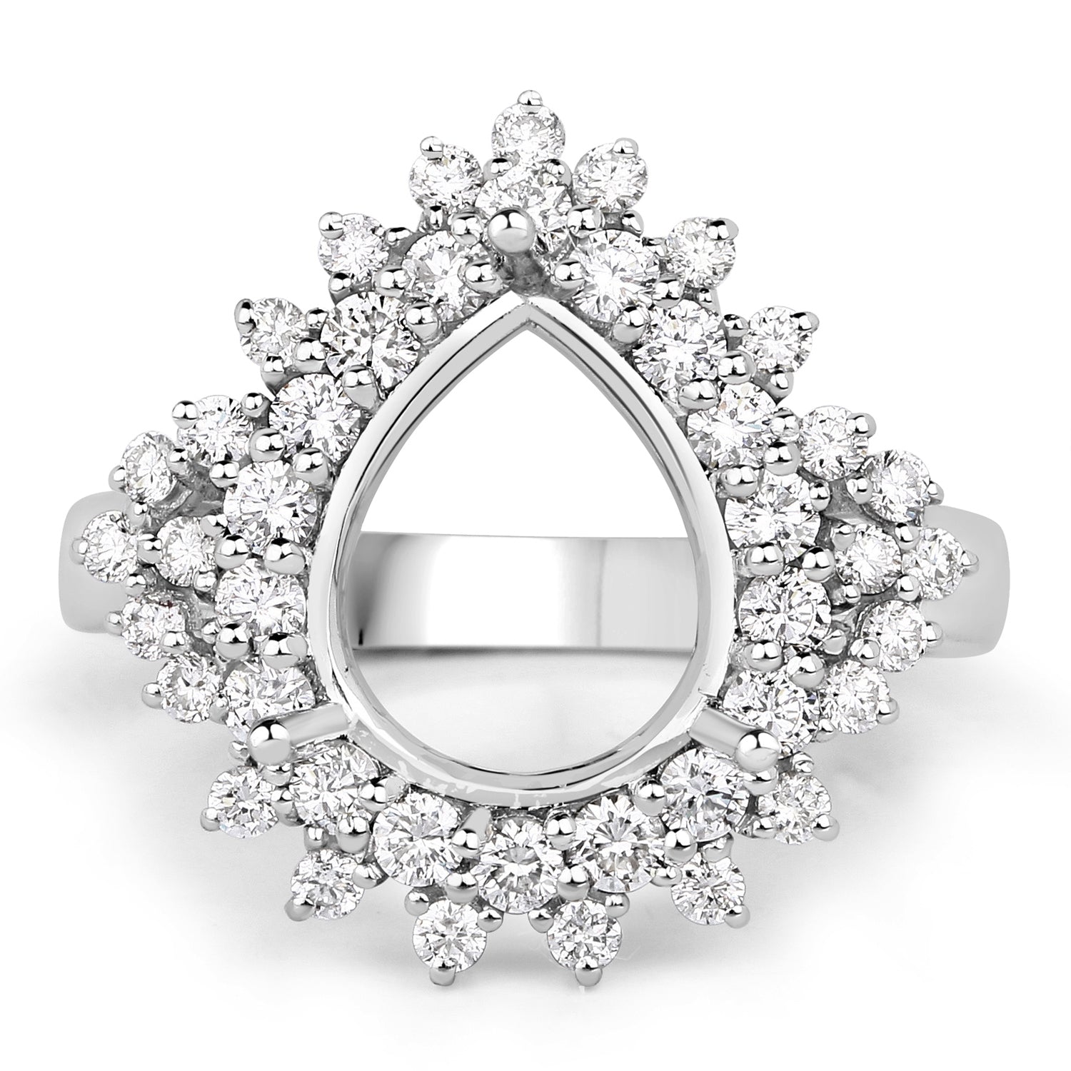0.89 Carat Genuine White Diamond 14K White Gold Semi Mount Ring - holds 11x9mm Pear Gemstone on sale at MyriadMart