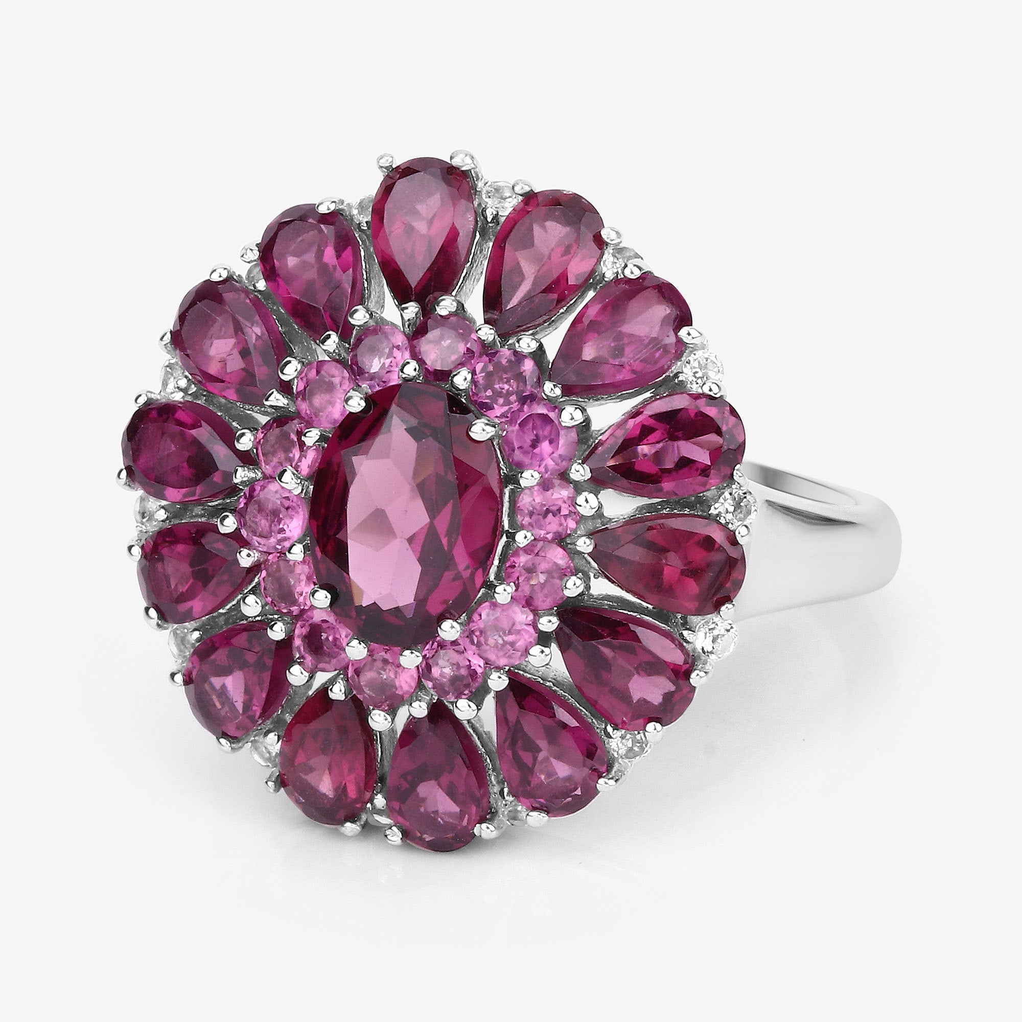 6.19 Carat Genuine Rhodolite and White Topaz .925 Sterling Silver Ring on sale at MyriadMart