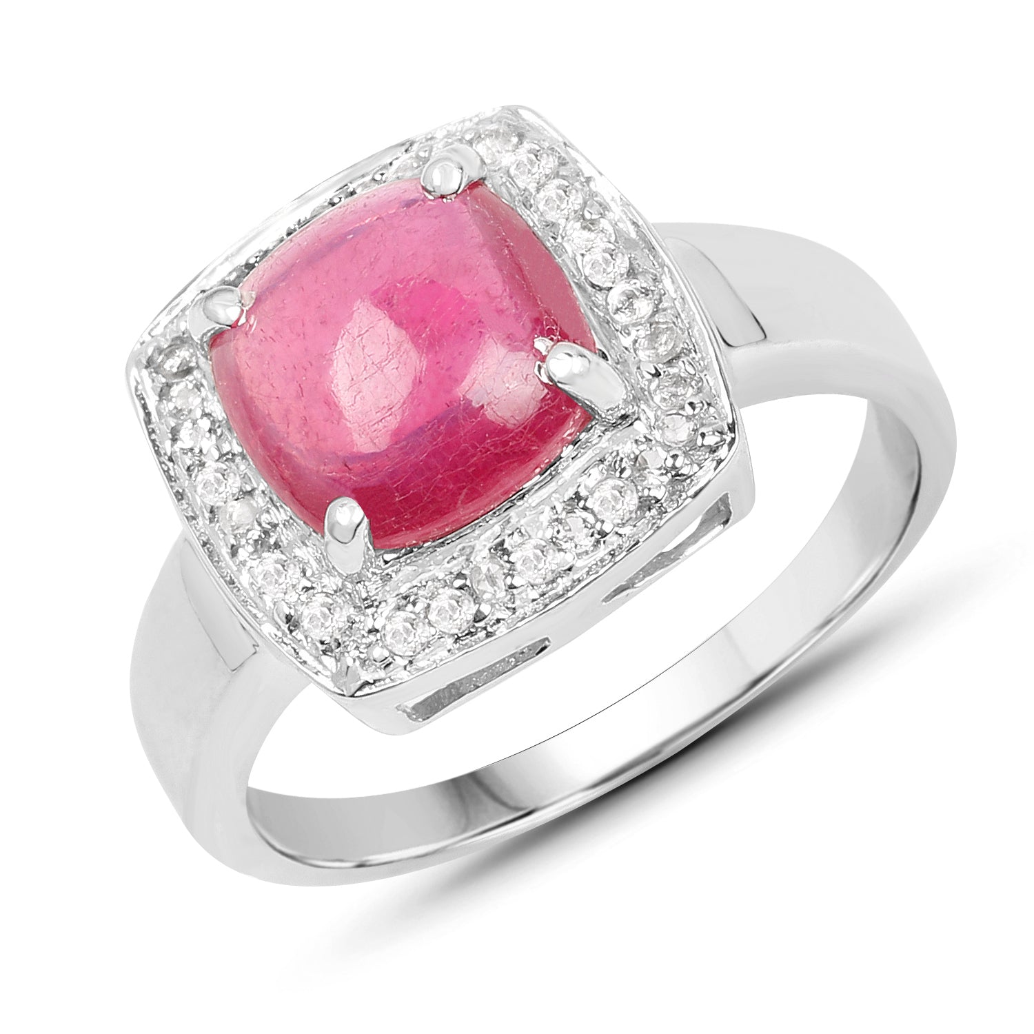 3.31 Carat Glass Filled Ruby and White Topaz .925 Sterling Silver Ring on sale at MyriadMart