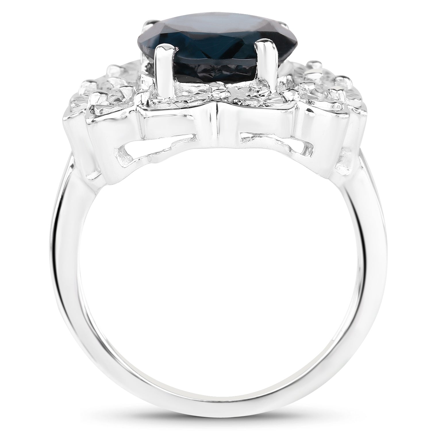 5.11 Carat Genuine London Blue Topaz and White Diamond .925 Sterling Silver Ring on sale at MyriadMart