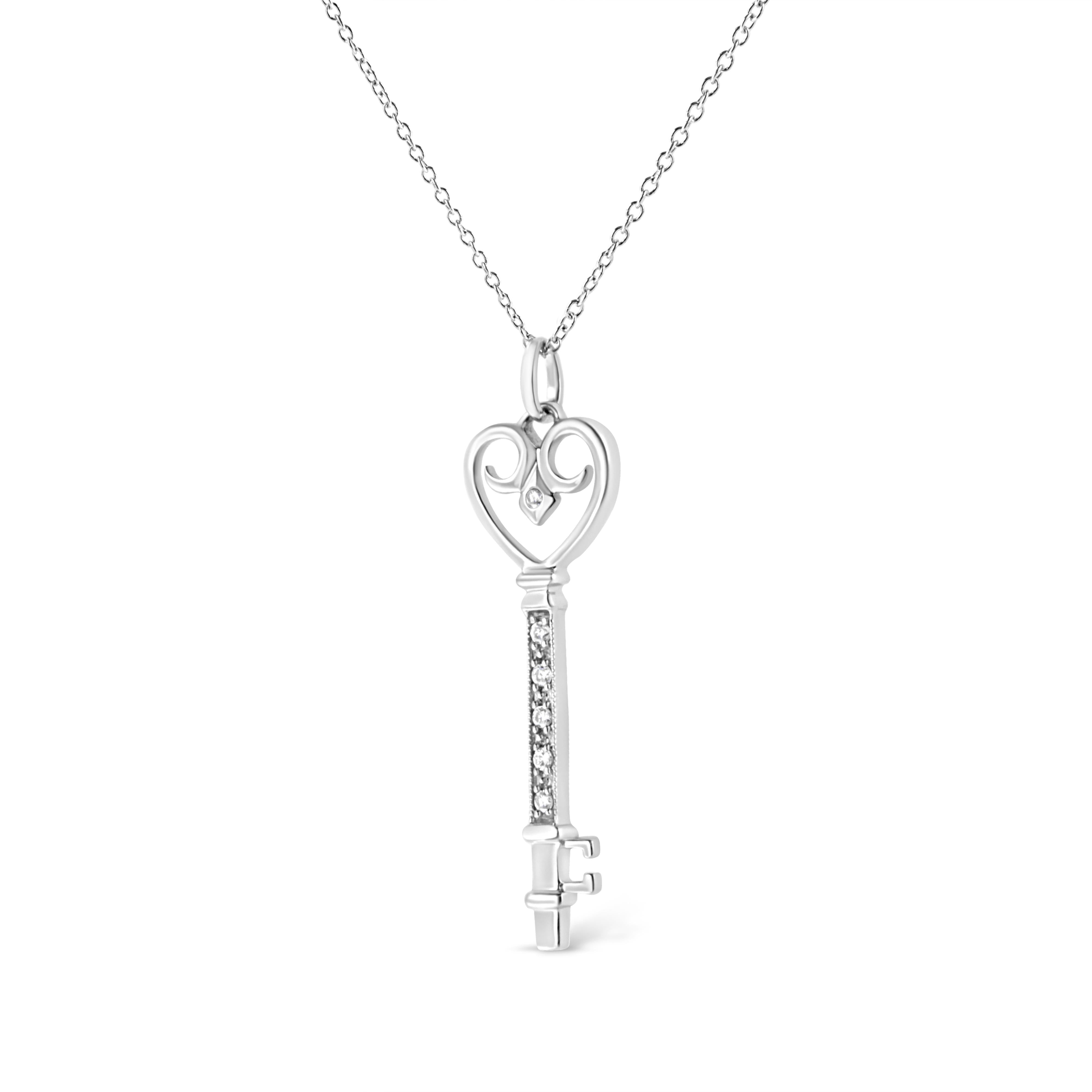.925 Sterling Silver Pave and Bezel-Set Diamond Accent Key 18" Heart and Lock Pendant Necklace K-L Color, I1-I2 Clarity on sale at MyriadMart