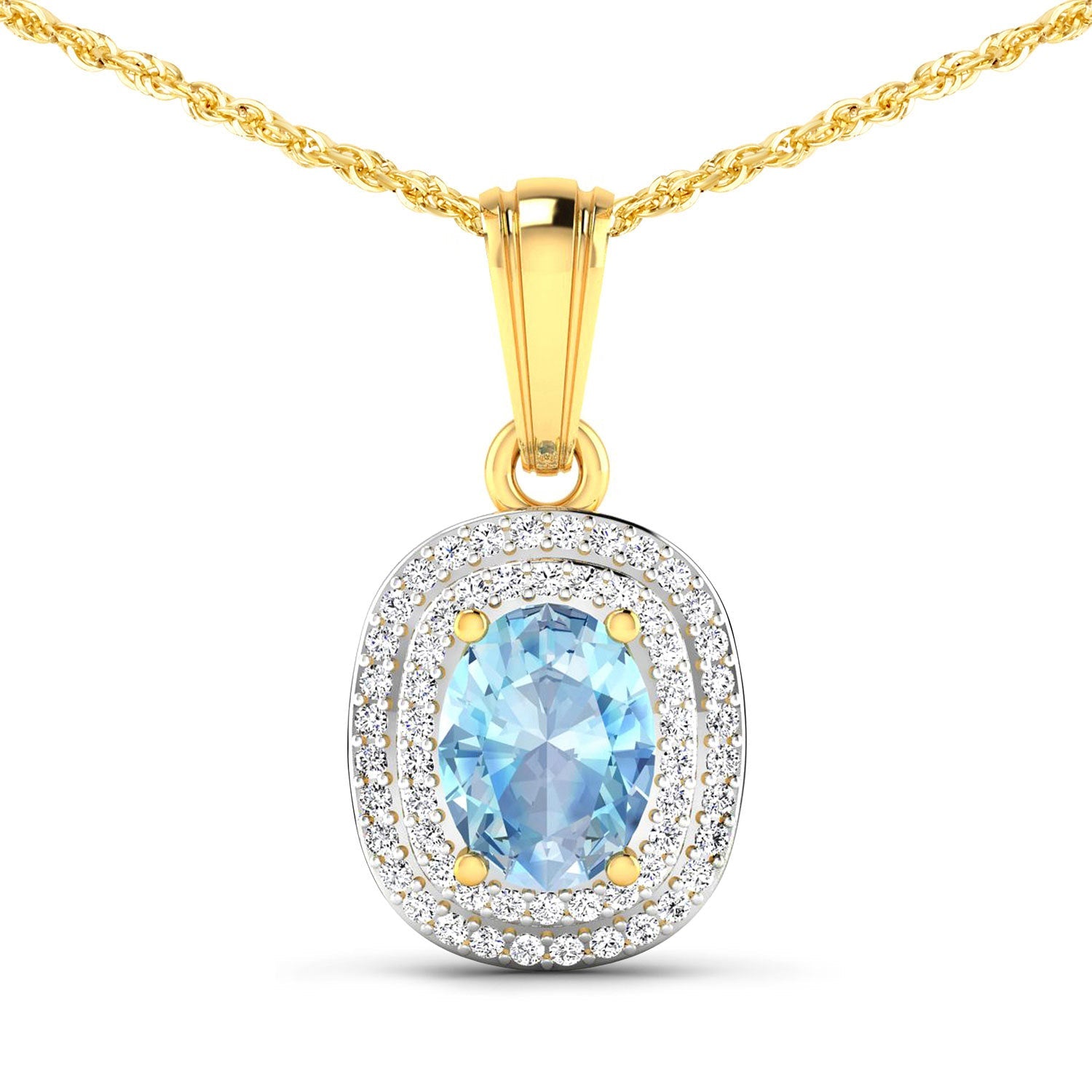 1.35 Carat Genuine Aquamarine and White Diamond 14K Yellow Gold Pendant on sale at MyriadMart