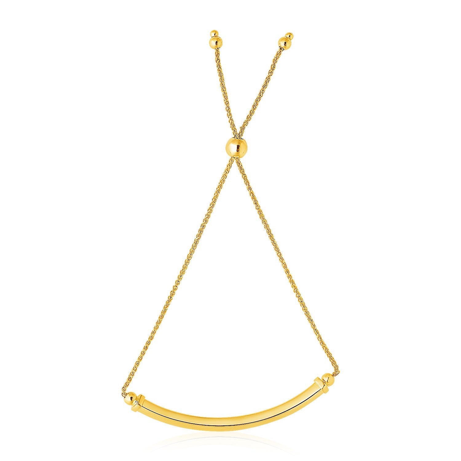 14k Yellow Gold Lariat Bracelet with Polished Curved Bar on sale at MyriadMart