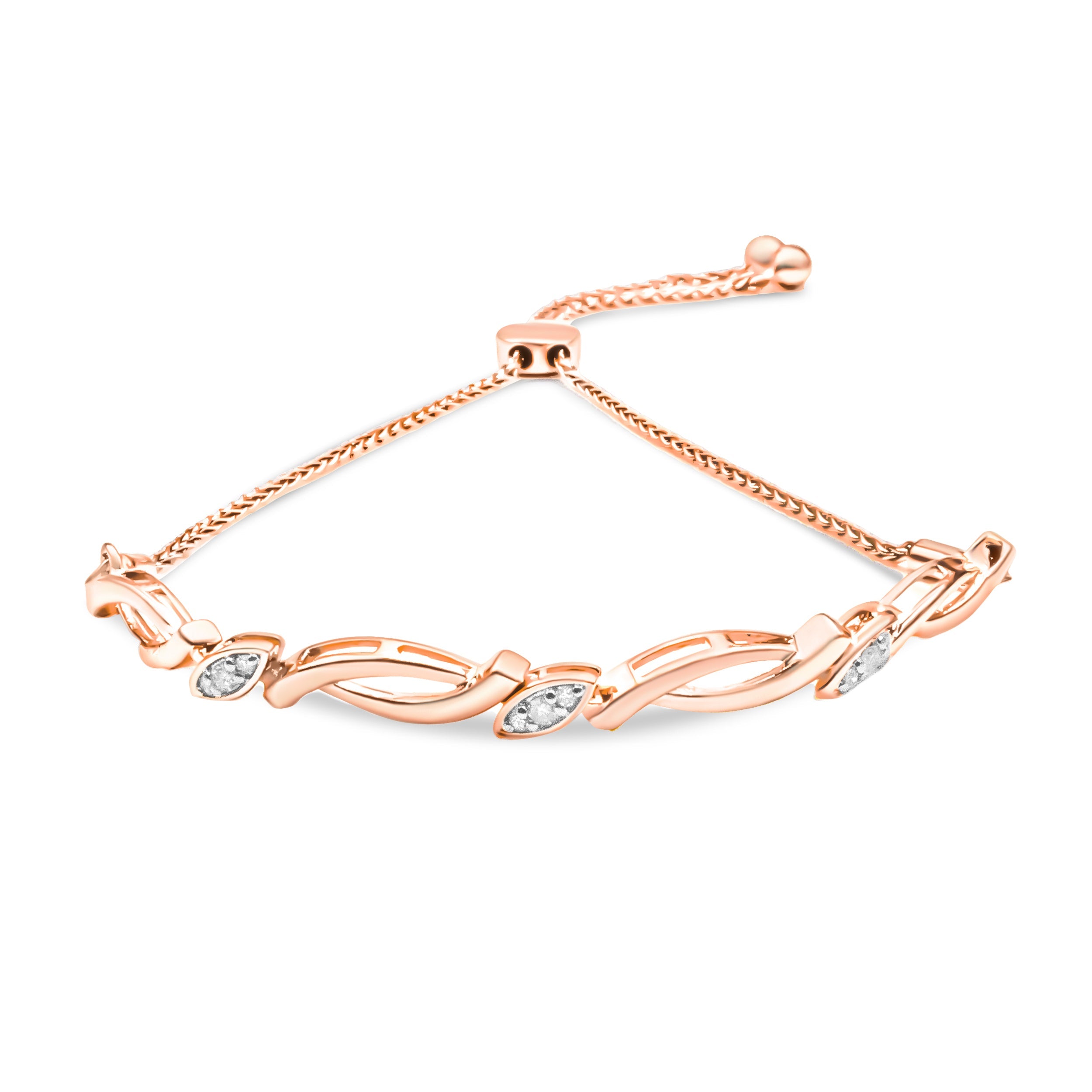 14K Rose Gold Plated .925 Sterling Silver 1/10 Cttw Diamond Alternating Swirl link Bolo Bracelet I-J Color, I2-I3 Clarity - 6" to 9" Adjustable on sale at MyriadMart
