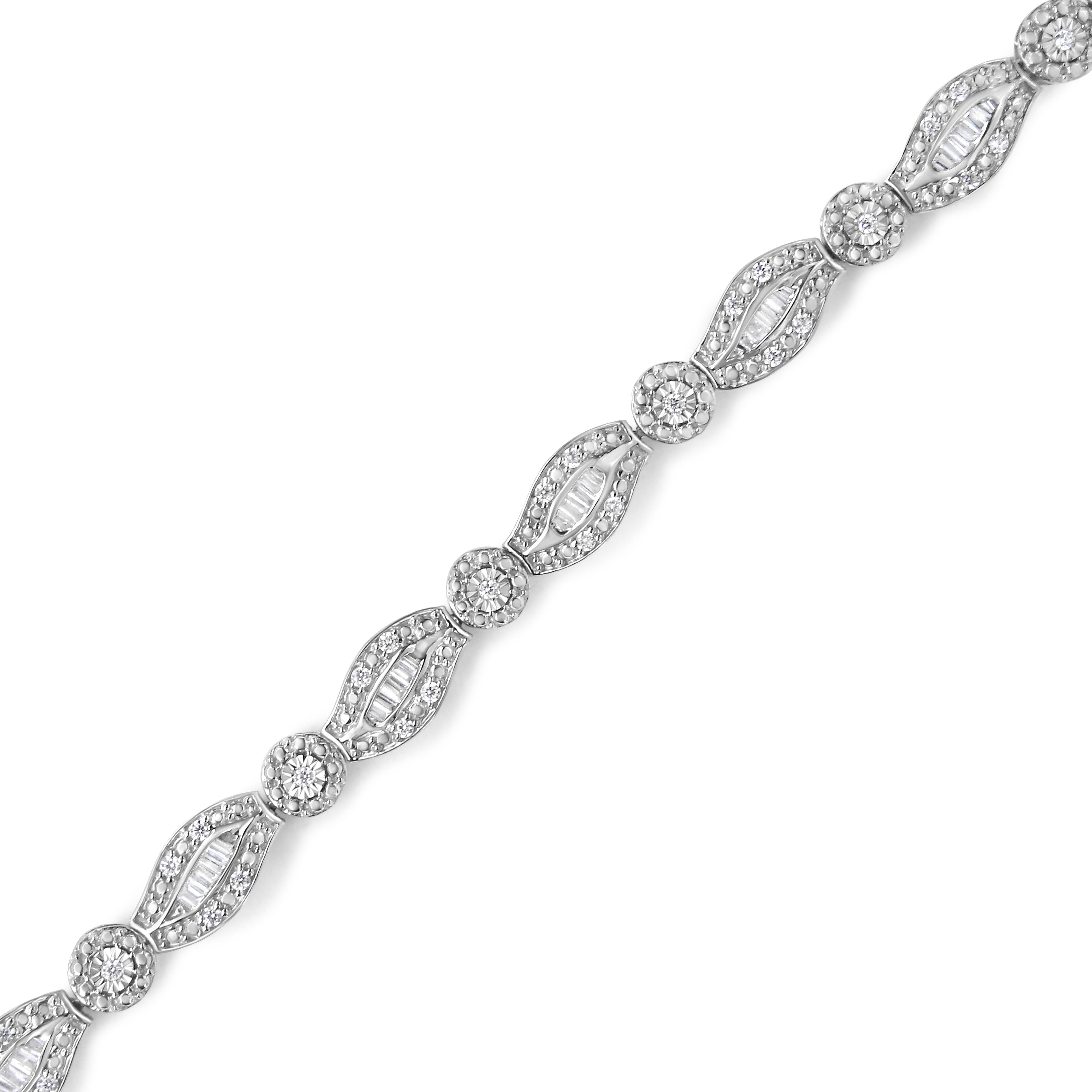.925 Sterling Silver 1 cttw Diamond Double Leaf and Bezel Link Bracelet I-J Clarity, I2-I3 Color - Size 7.25" on sale at MyriadMart