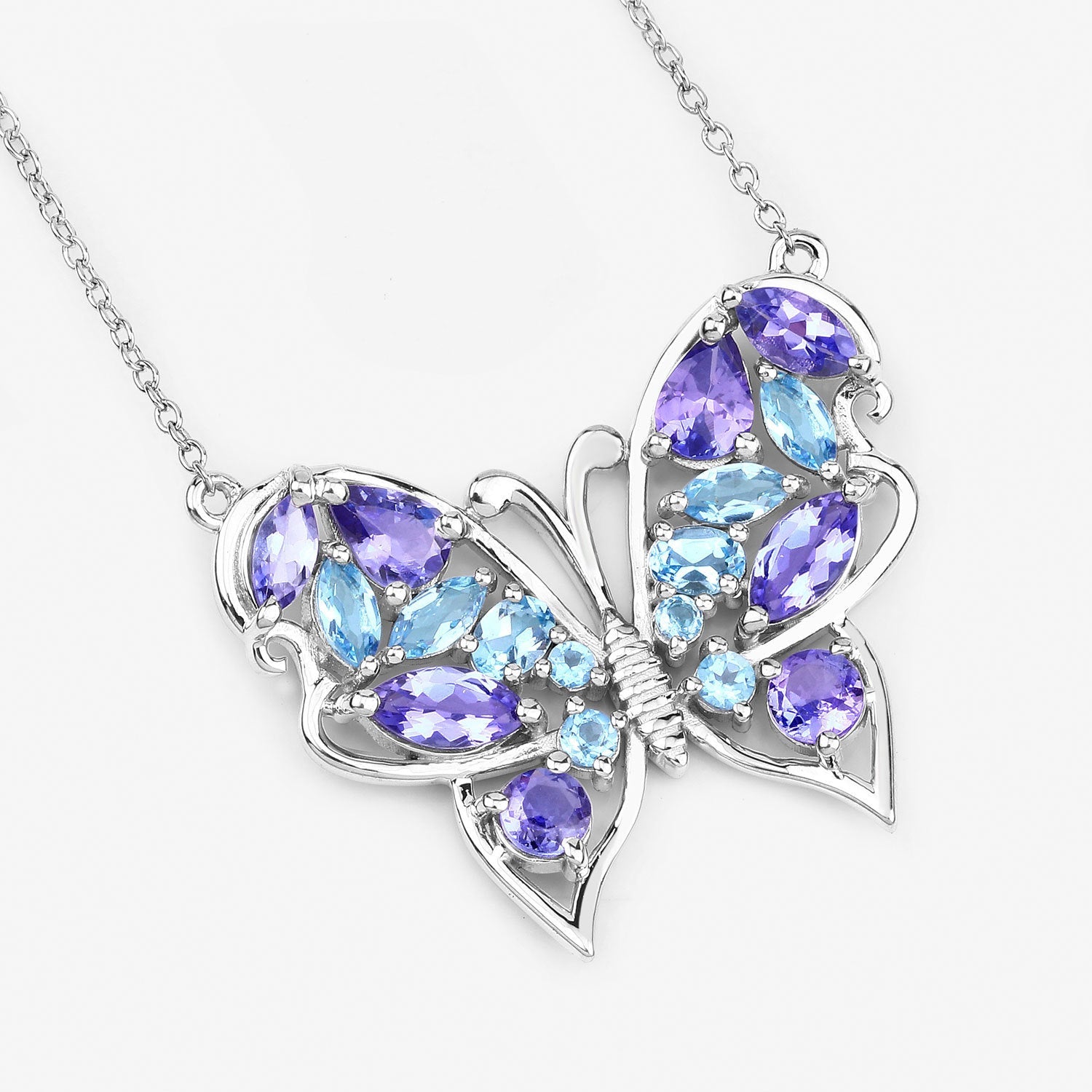 3.60 Carat Genuine Tanzanite and Swiss Blue Topaz .925 Sterling Silver Necklace on sale at MyriadMart